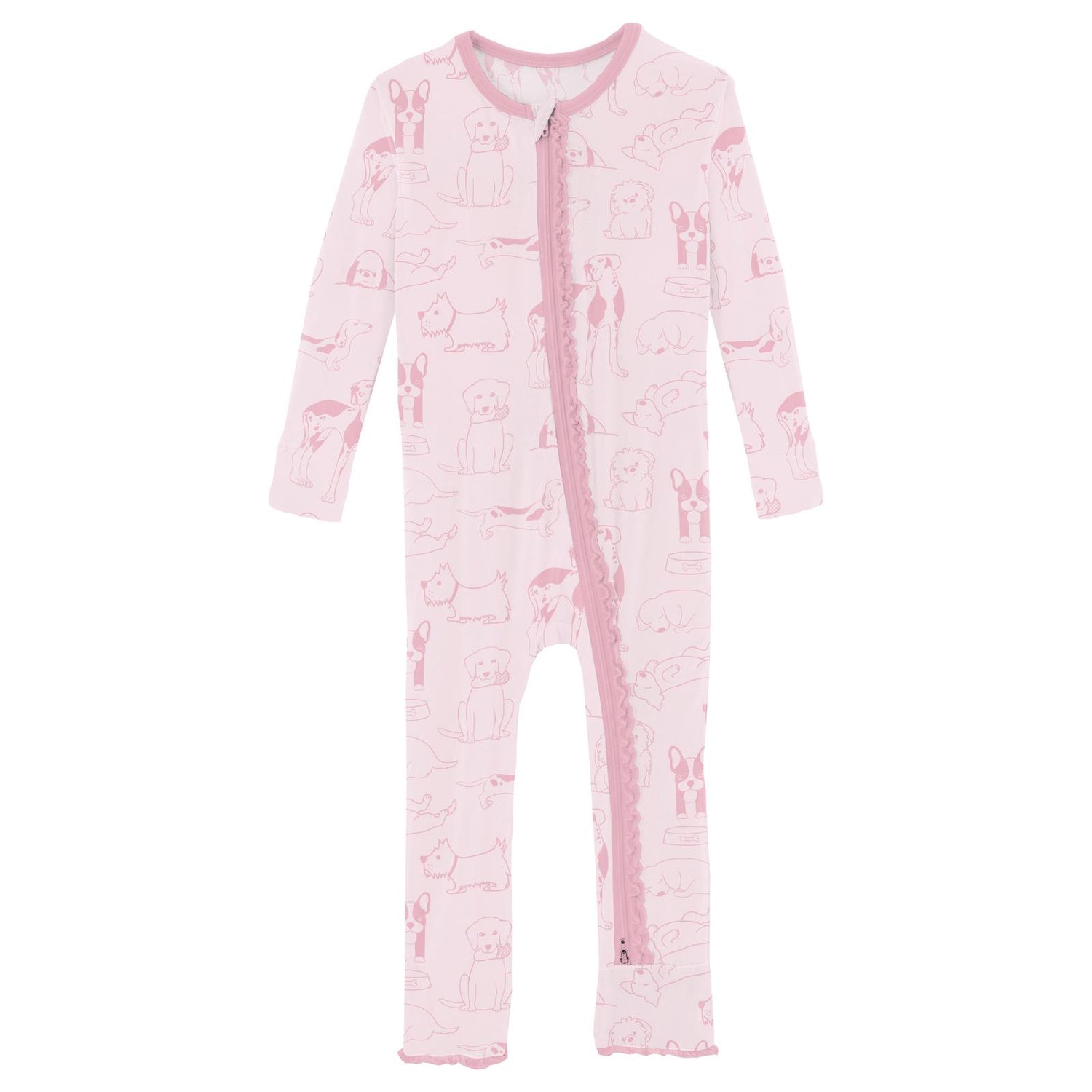 Print Muffin Ruffle Coverall with 2 Way Zipper in Shrinking Violet Dogs (312996)