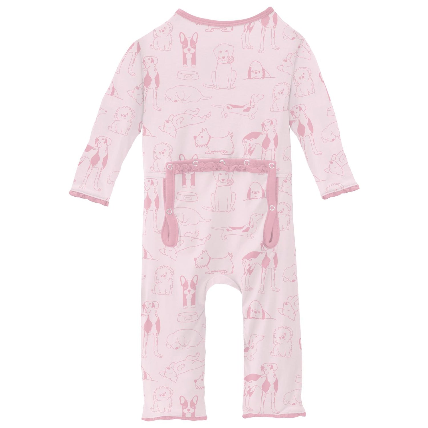 Print Muffin Ruffle Coverall with 2 Way Zipper in Shrinking Violet Dogs (313026)