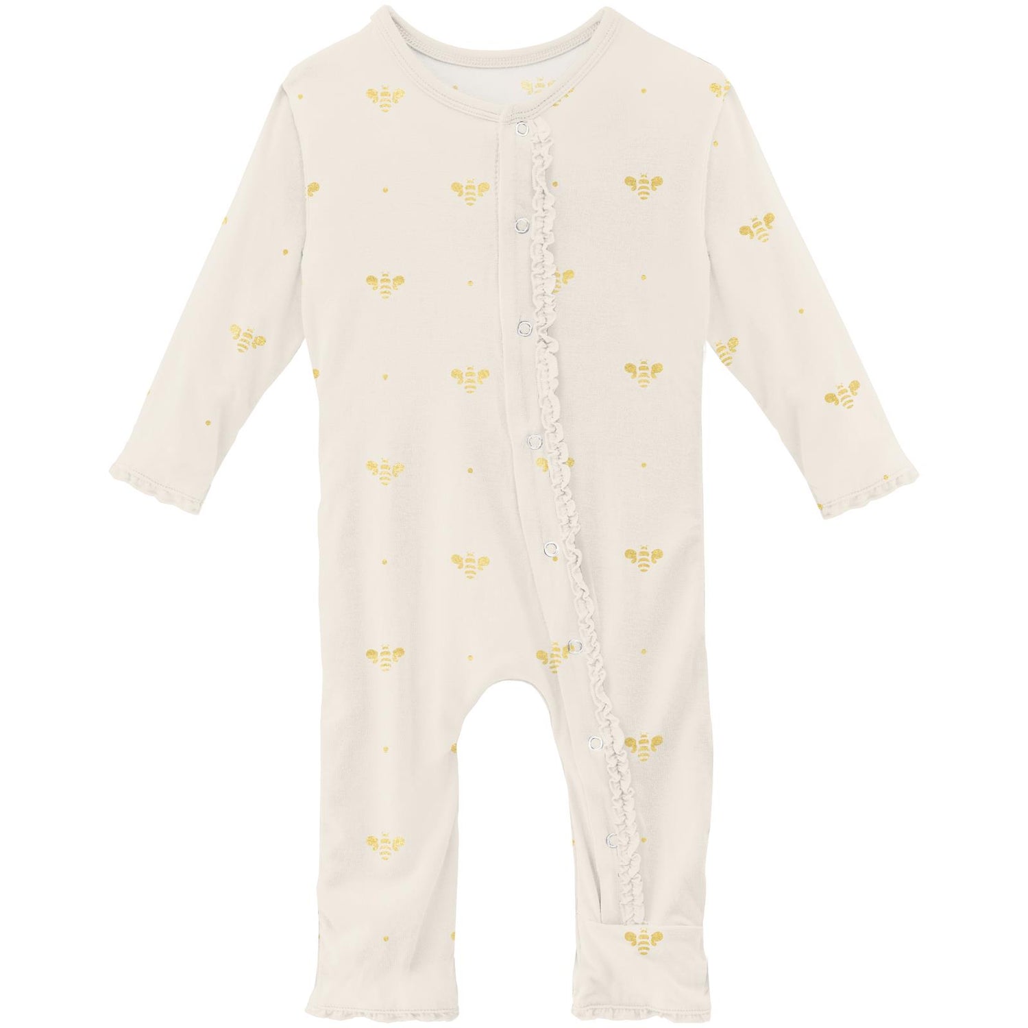 Print Muffin Ruffle Coverall with Snaps in Gold Bees (313047)