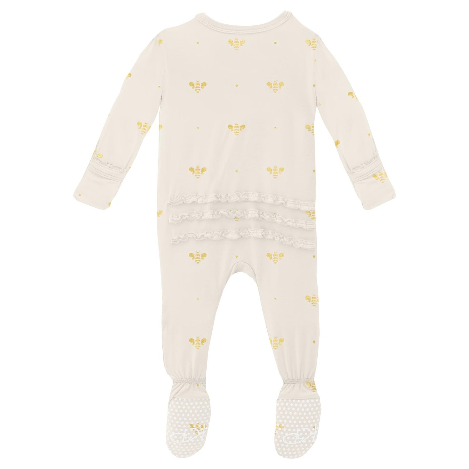 Print Muffin Ruffle Footie with Snaps in Gold Bees (313380)