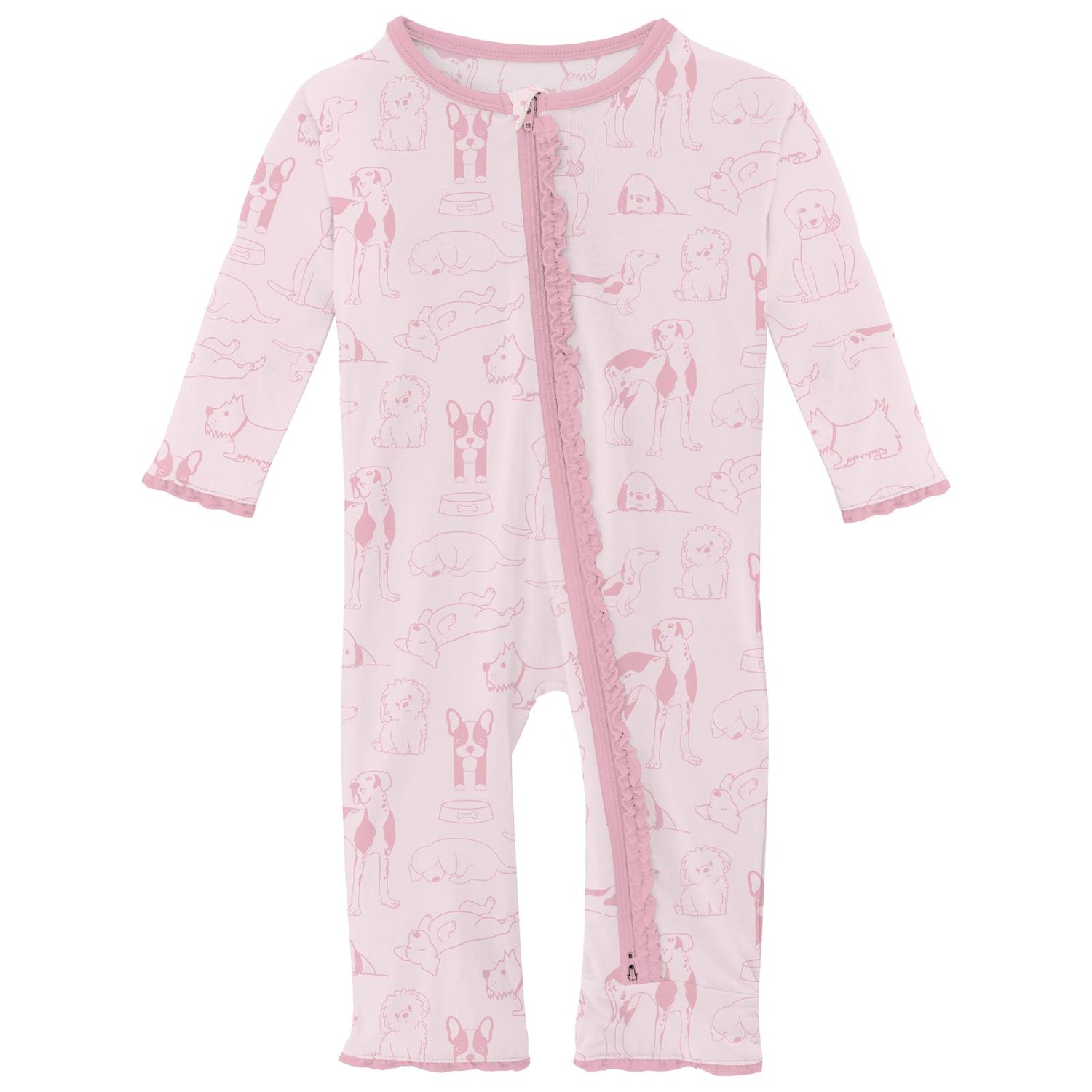 Print Muffin Ruffle Coverall with 2 Way Zipper in Shrinking Violet Dogs (313414)