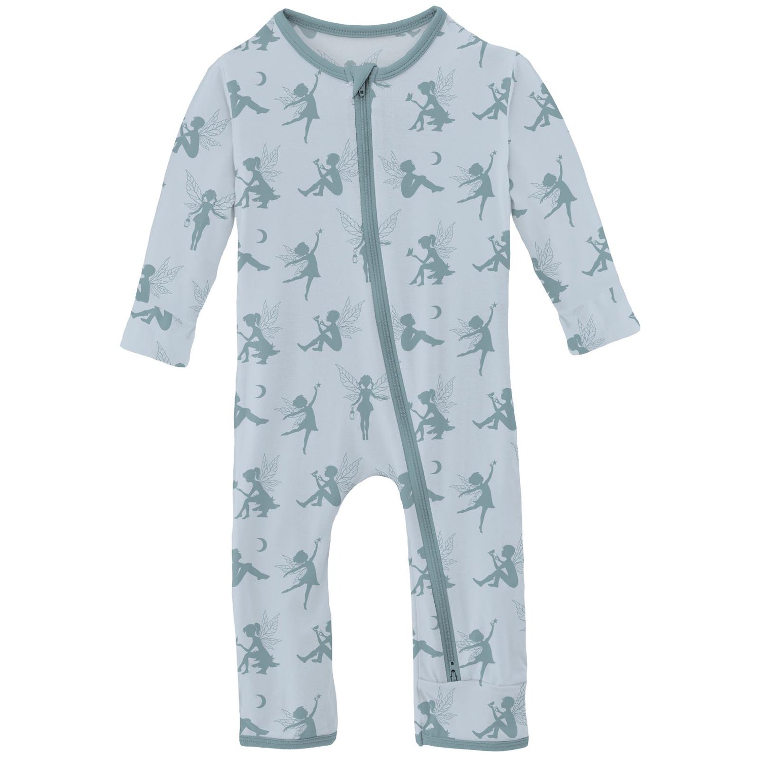 Print Coverall with 2 Way Zipper in Illusion Blue Forest Fairies