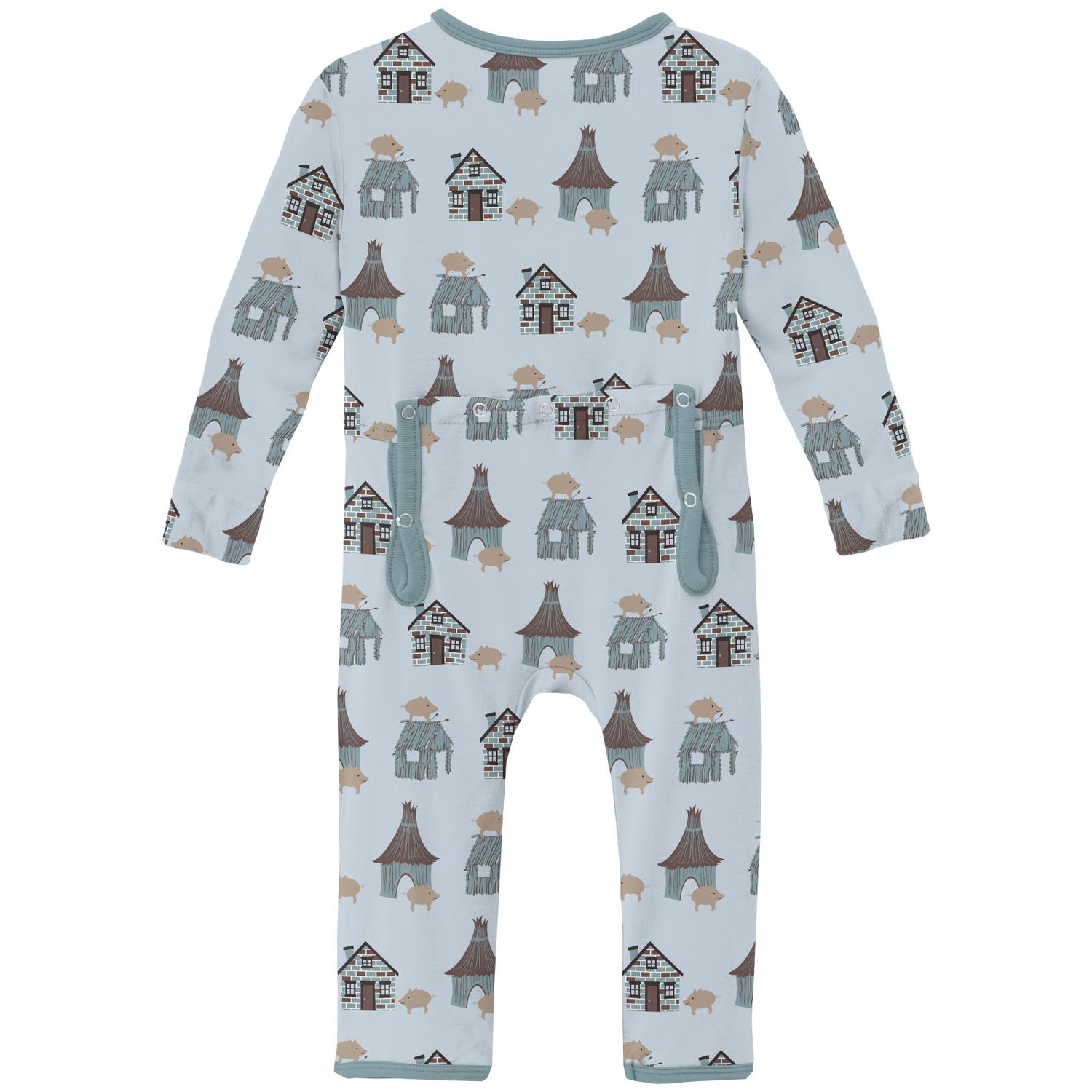 Print Coverall with 2 Way Zipper in Illusion Blue Three Little Pigs