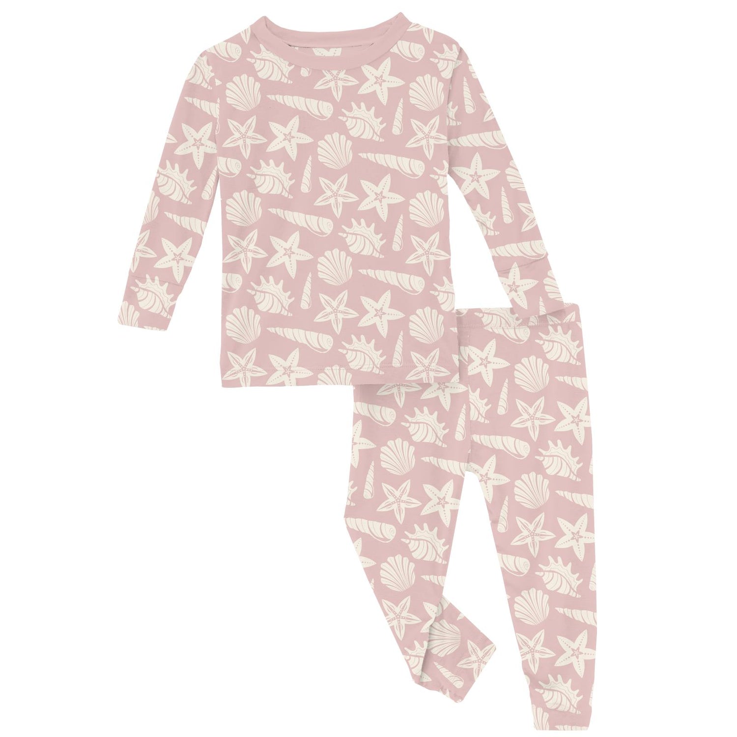 Print Long Sleeve Pajama Set in Baby Rose Shells & Starfish