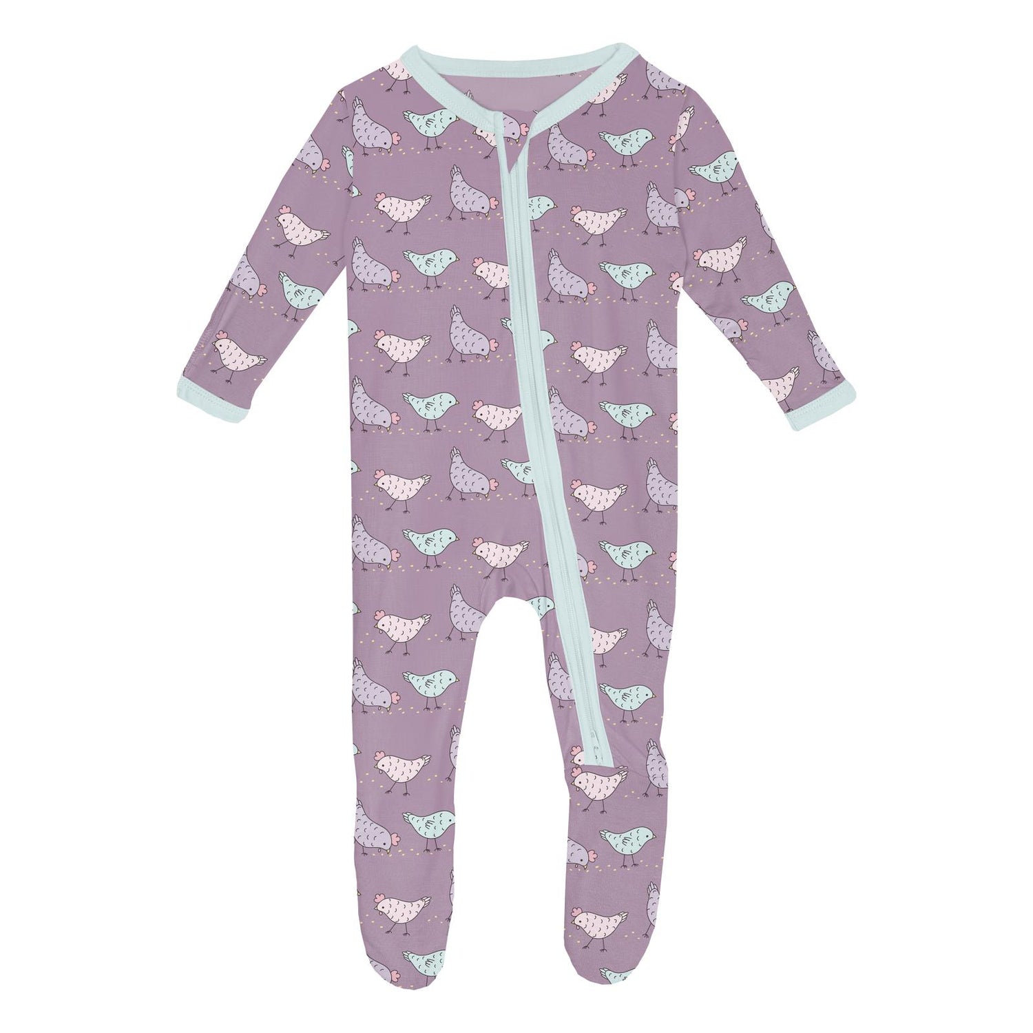 Print Footie with 2 Way Zipper in Lavender Chickens (359608)