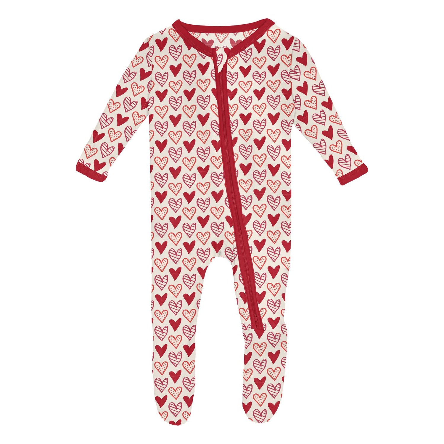 Print Footie with 2 Way Zipper in Natural Heart Doodles (359588)