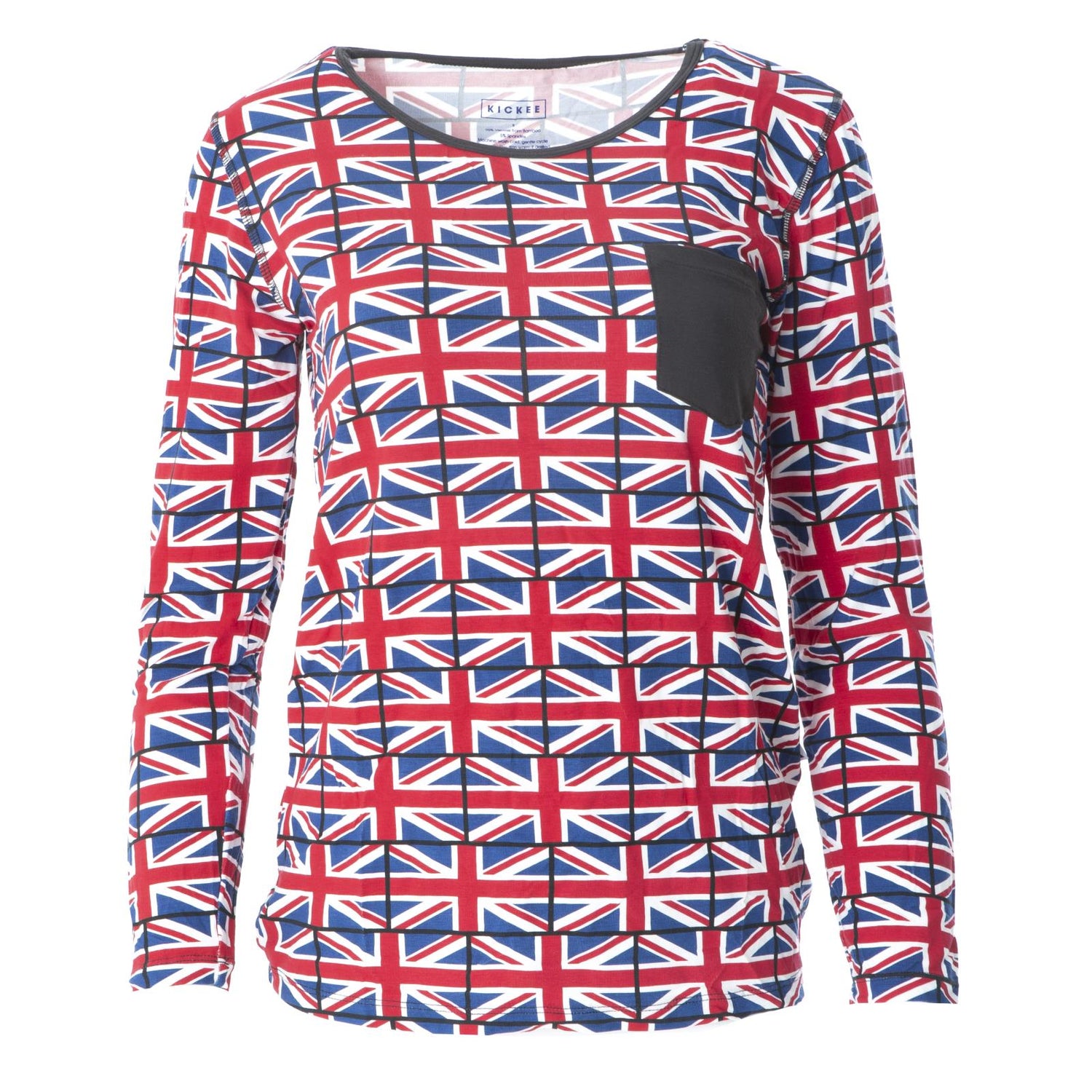 Print Long Sleeve Relaxed Tee with Pocket in Union Jack (358935)