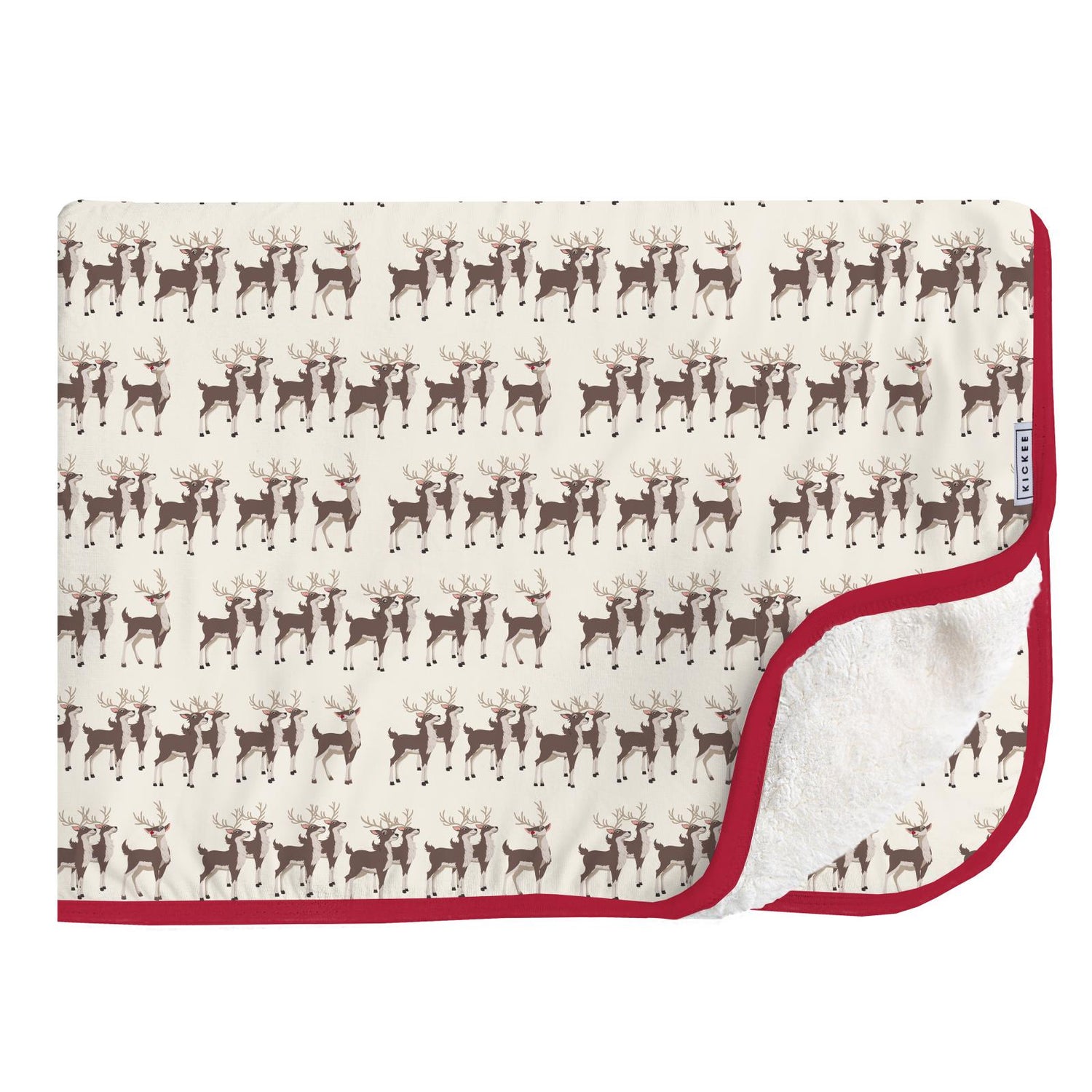 Print Sherpa-Lined Throw Blanket in Natural Rudolph