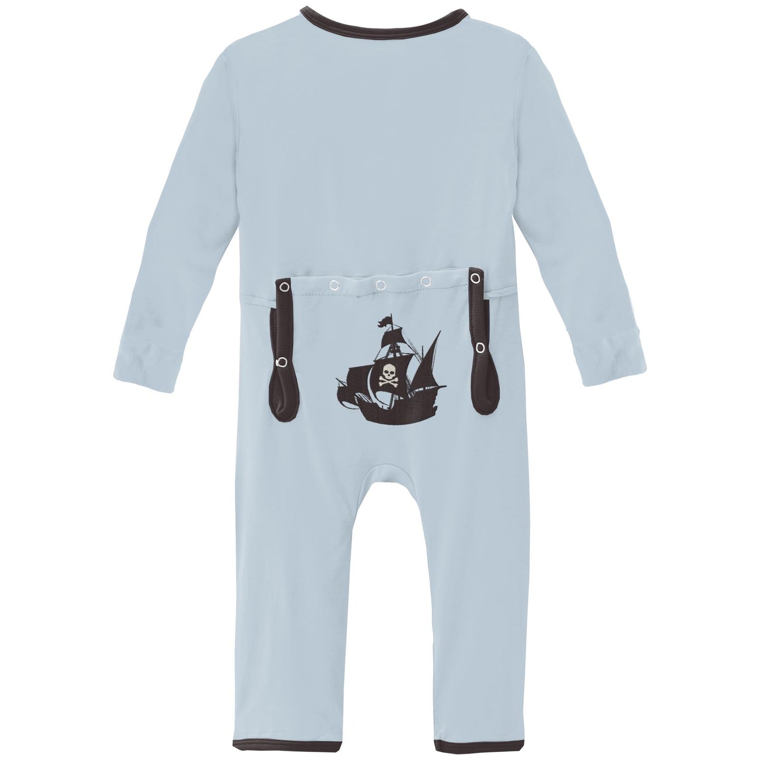 Applique Coverall with 2 Way Zipper in Illusion Blue Pirate Ship