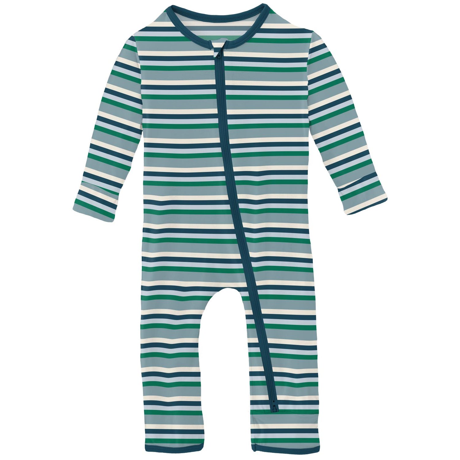 Print Coverall with 2 Way Zipper in Stormy Sea Stripe