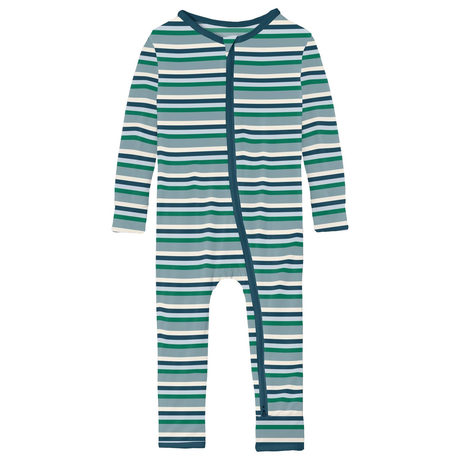 Print Coverall with 2 Way Zipper in Stormy Sea Stripe