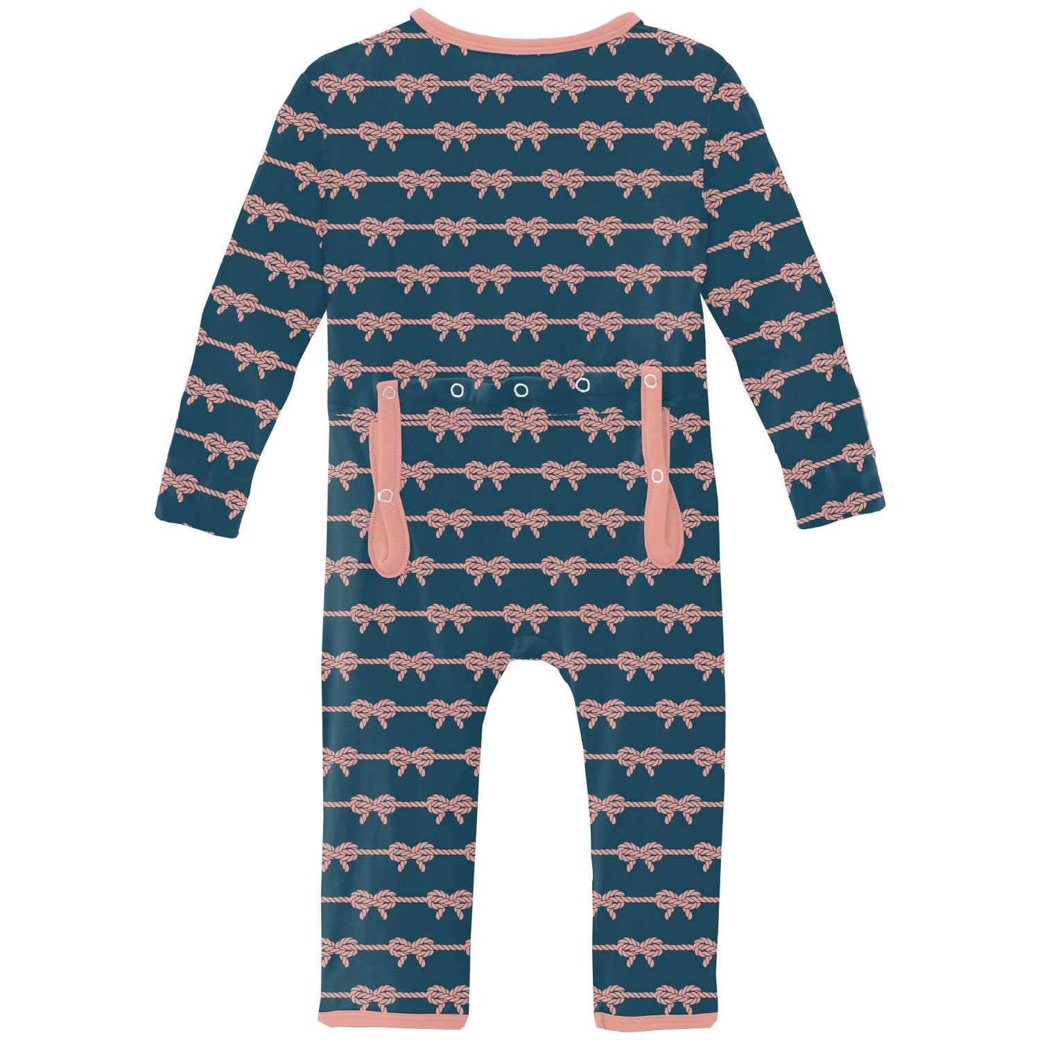 Print Coverall with 2 Way Zipper in Peacock Boat Rope Bows