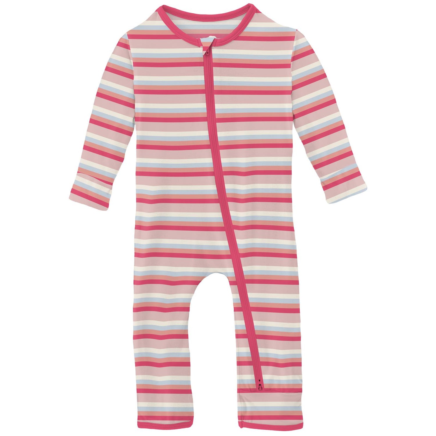 Print Coverall with 2 Way Zipper in Baby Rose Stripe