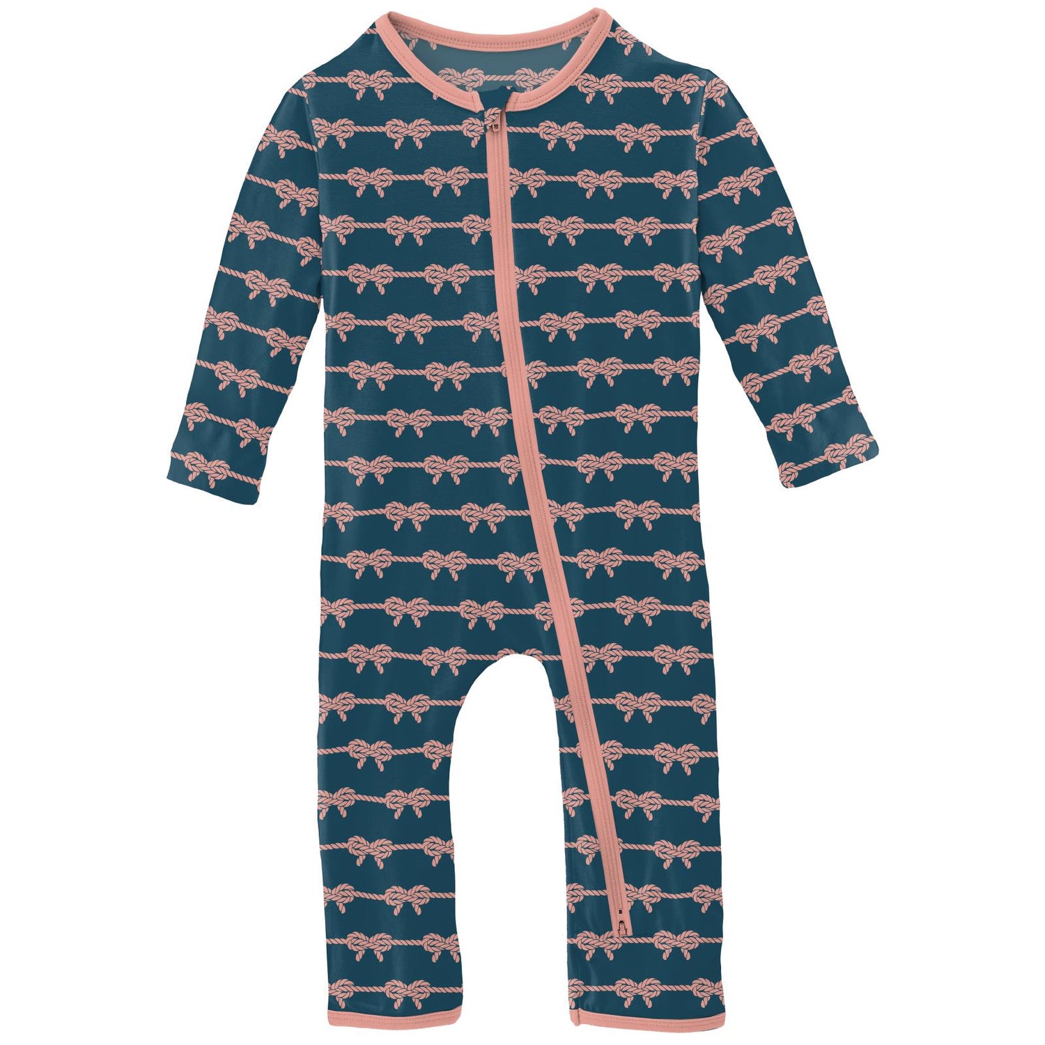 Print Coverall with 2 Way Zipper in Peacock Boat Rope Bows