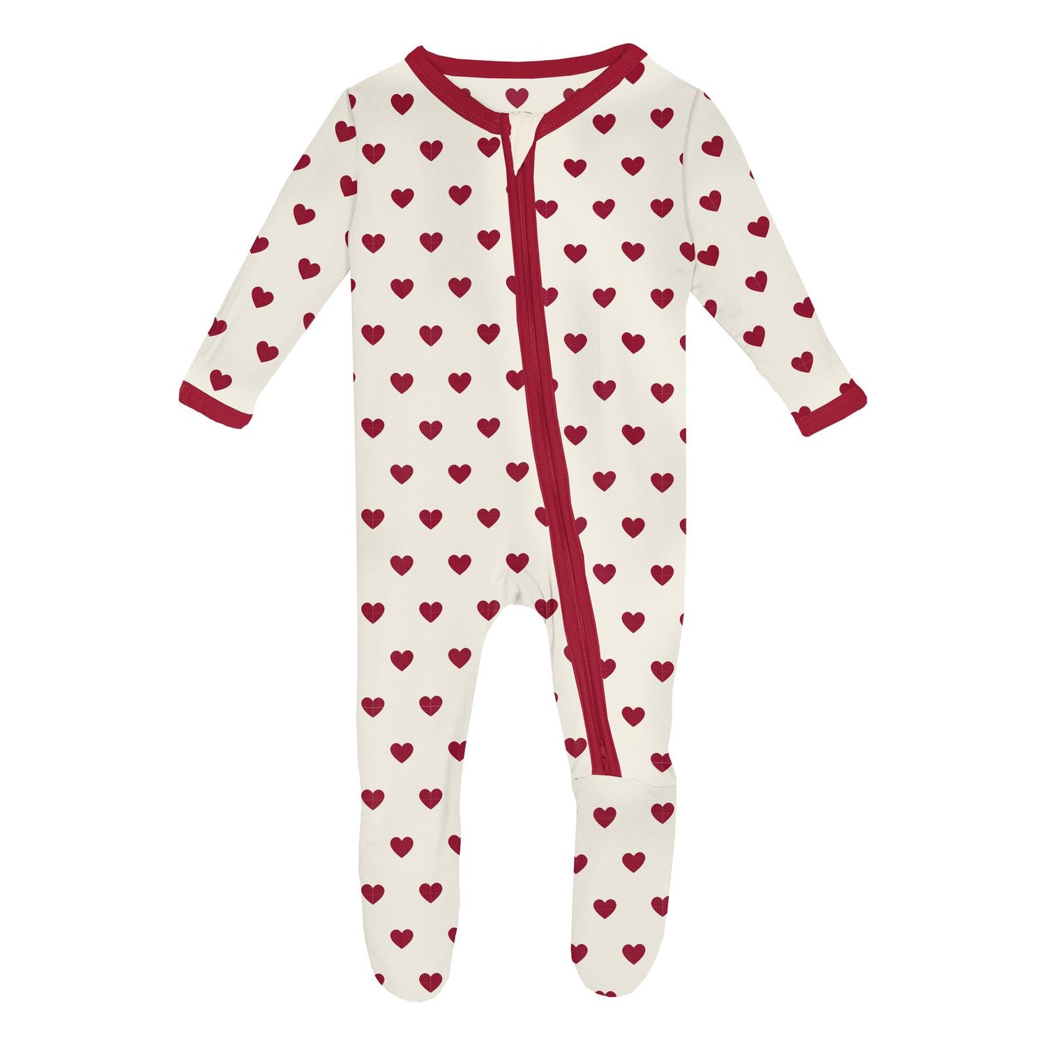 Print Footie with 2 Way Zipper in Natural Hearts