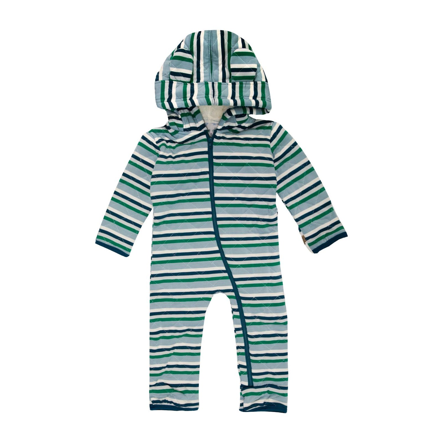 Print Quilted Hoodie Coverall with Sherpa-Lined Hood and Zipper in Stormy Sea Stripe/Natural Just So Animals