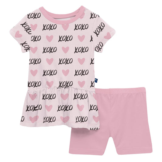 Print Short Sleeve Playtime Outfit Set in Shrinking Violet XOXO (314075)