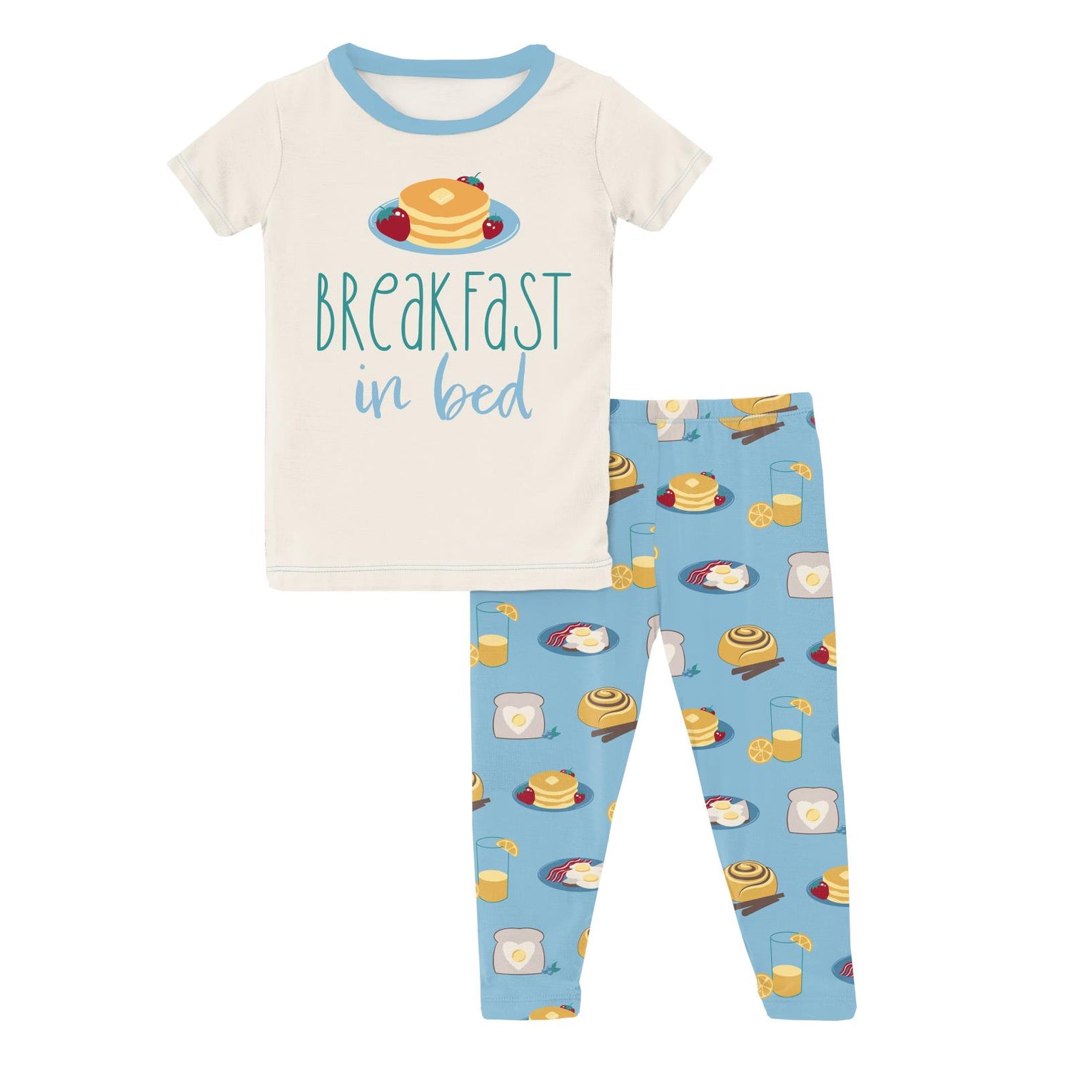 Short Sleeve Graphic Tee Pajama Set in Seaside Blue Breakfast in Bed (314078)