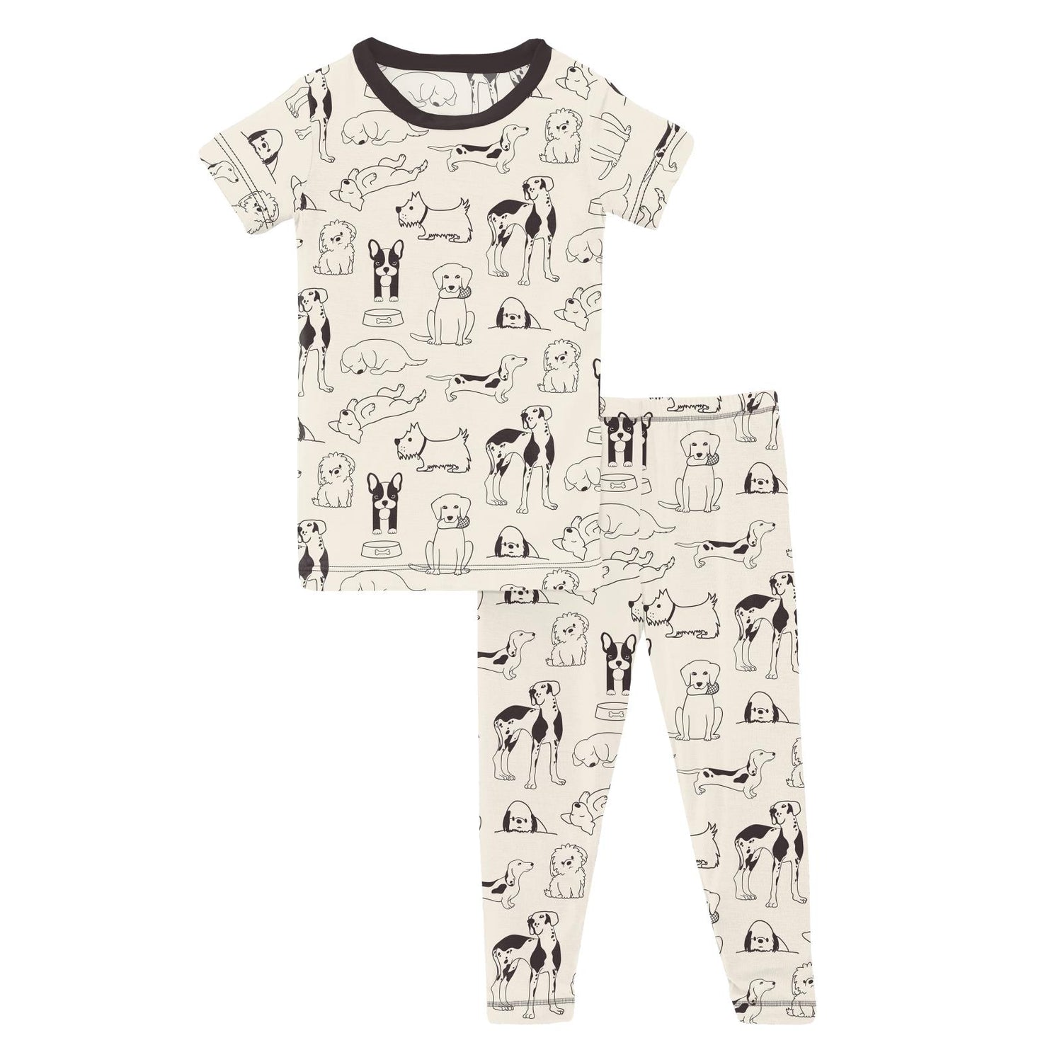 Print Short Sleeve Pajama Set in Natural Dogs (313753)