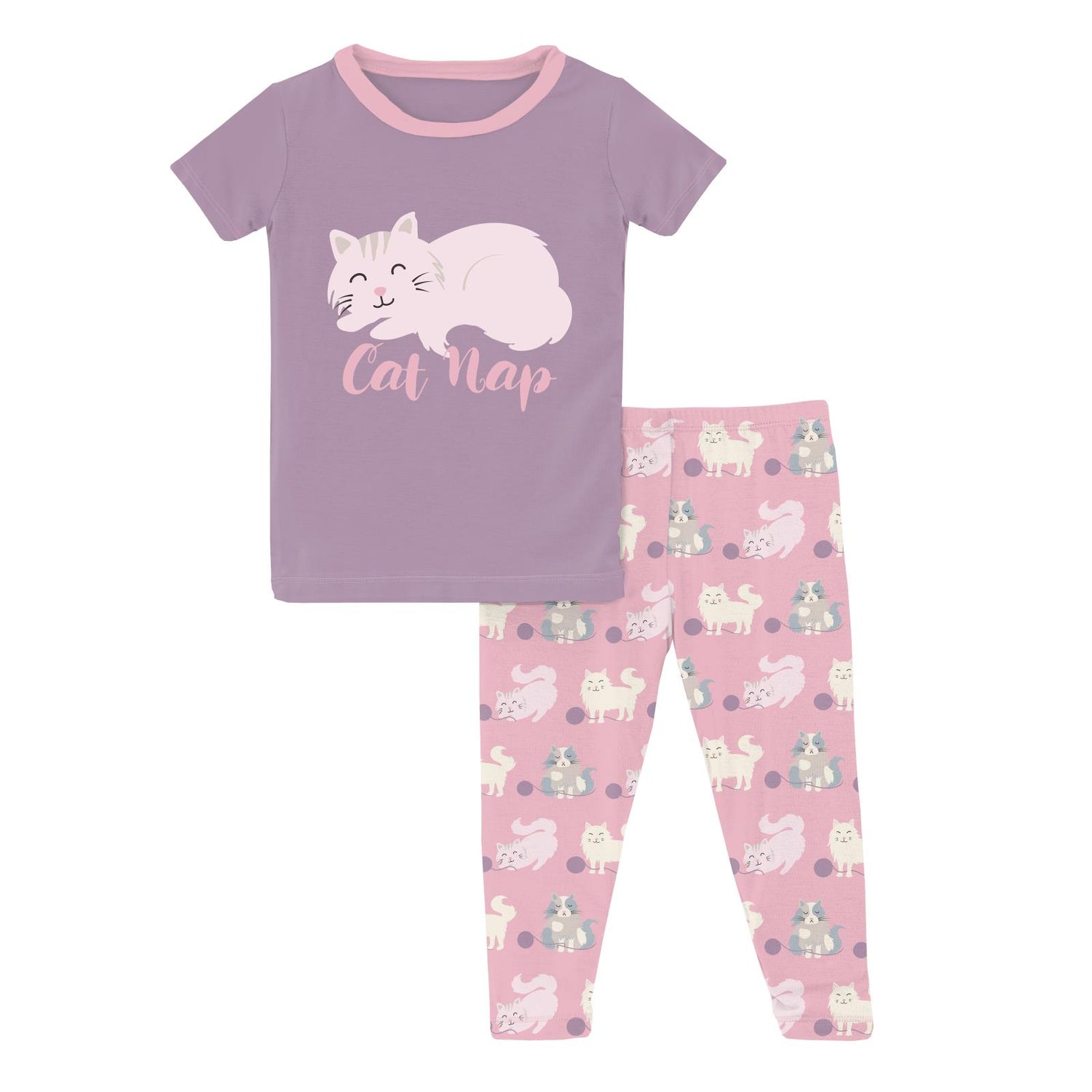 Short Sleeve Graphic Tee Pajama Set in Cake Pop Cats and Yarn (313984)