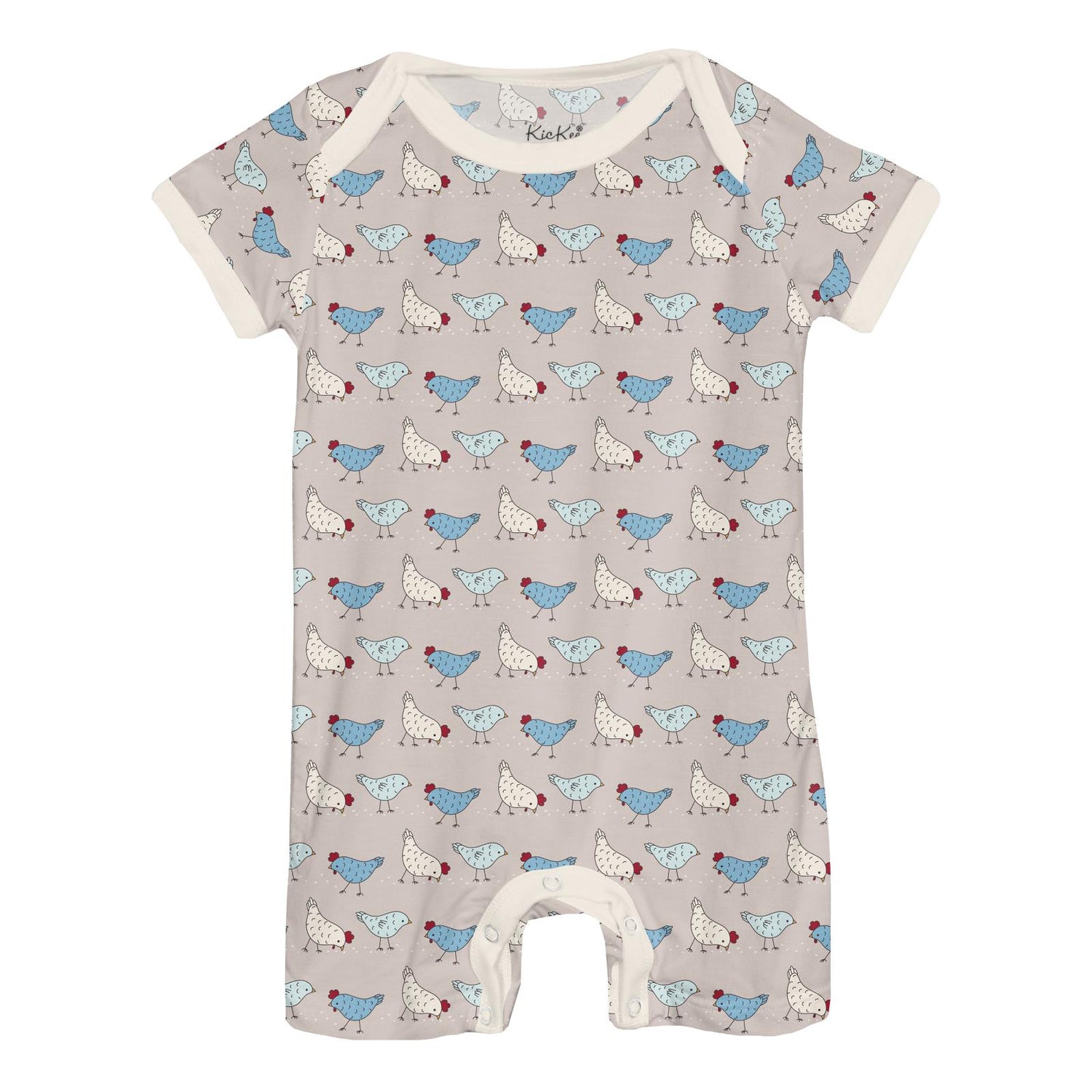 Print Short Sleeve Beau Romper in Latte Chickens (317940)