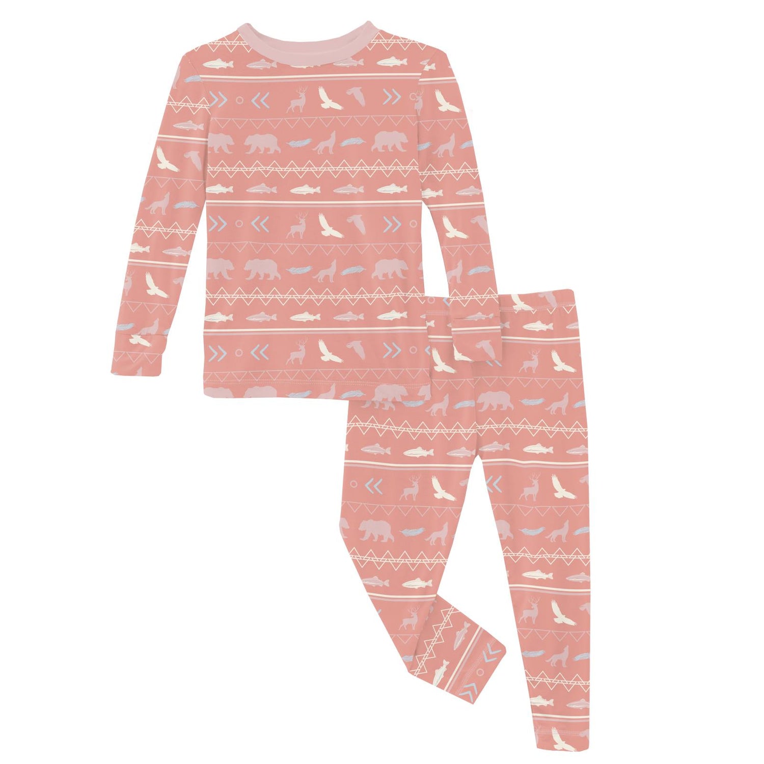 Print Long Sleeve Pajama Set in Blush Native Tribal Lore