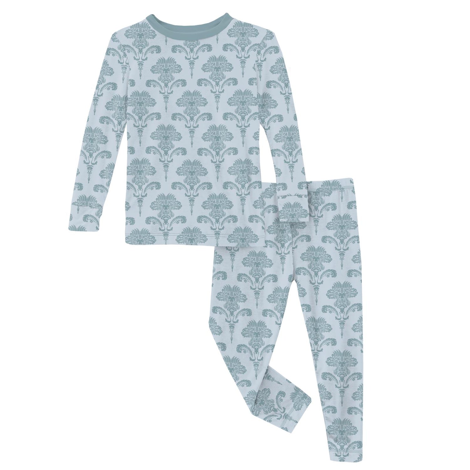 Print Long Sleeve Pajama Set in Illusion Blue Damask