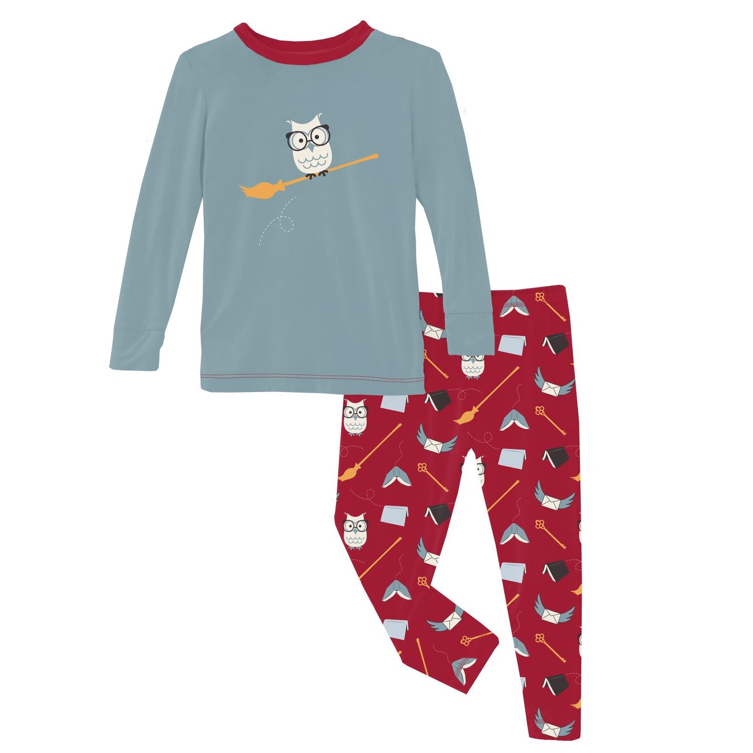 Long Sleeve Graphic Tee Pajama Set in Crimson Magical World