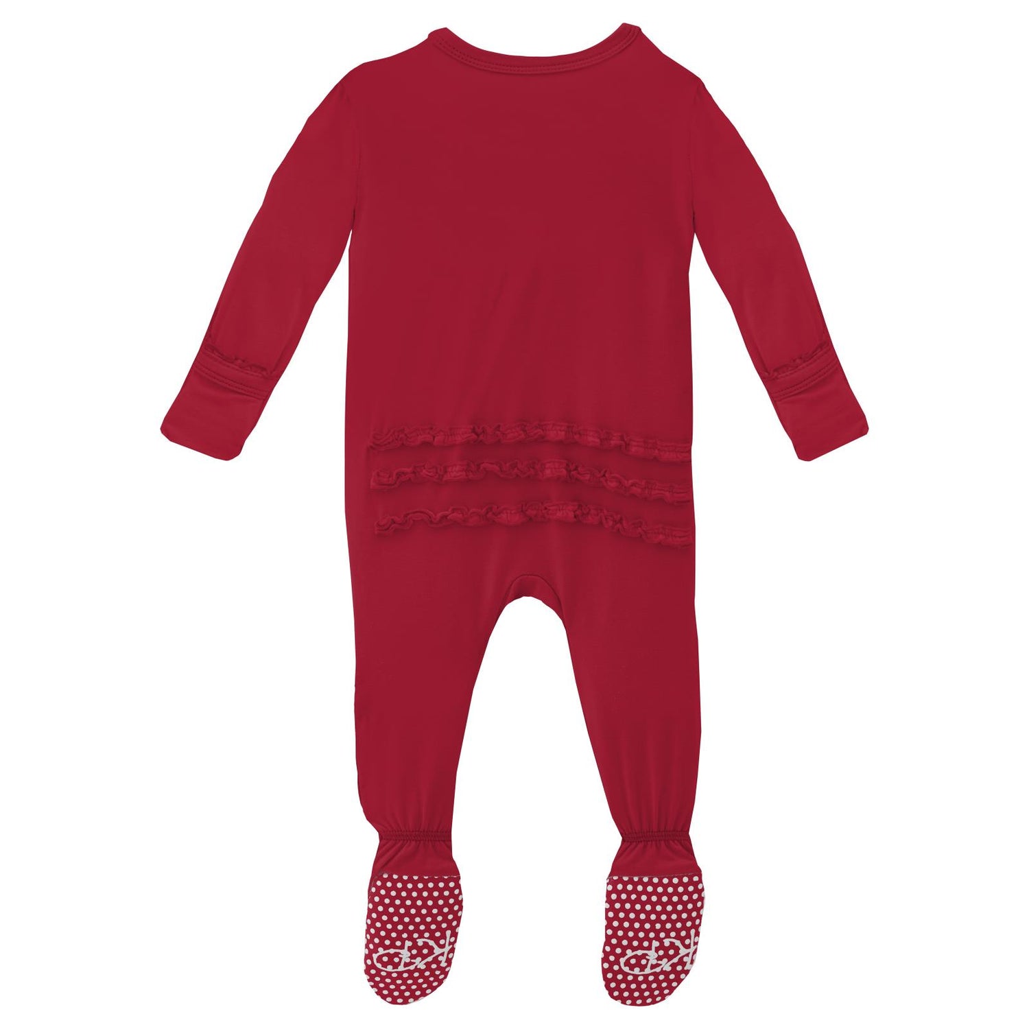 Muffin Ruffle Footie with 2 Way Zipper in Crimson