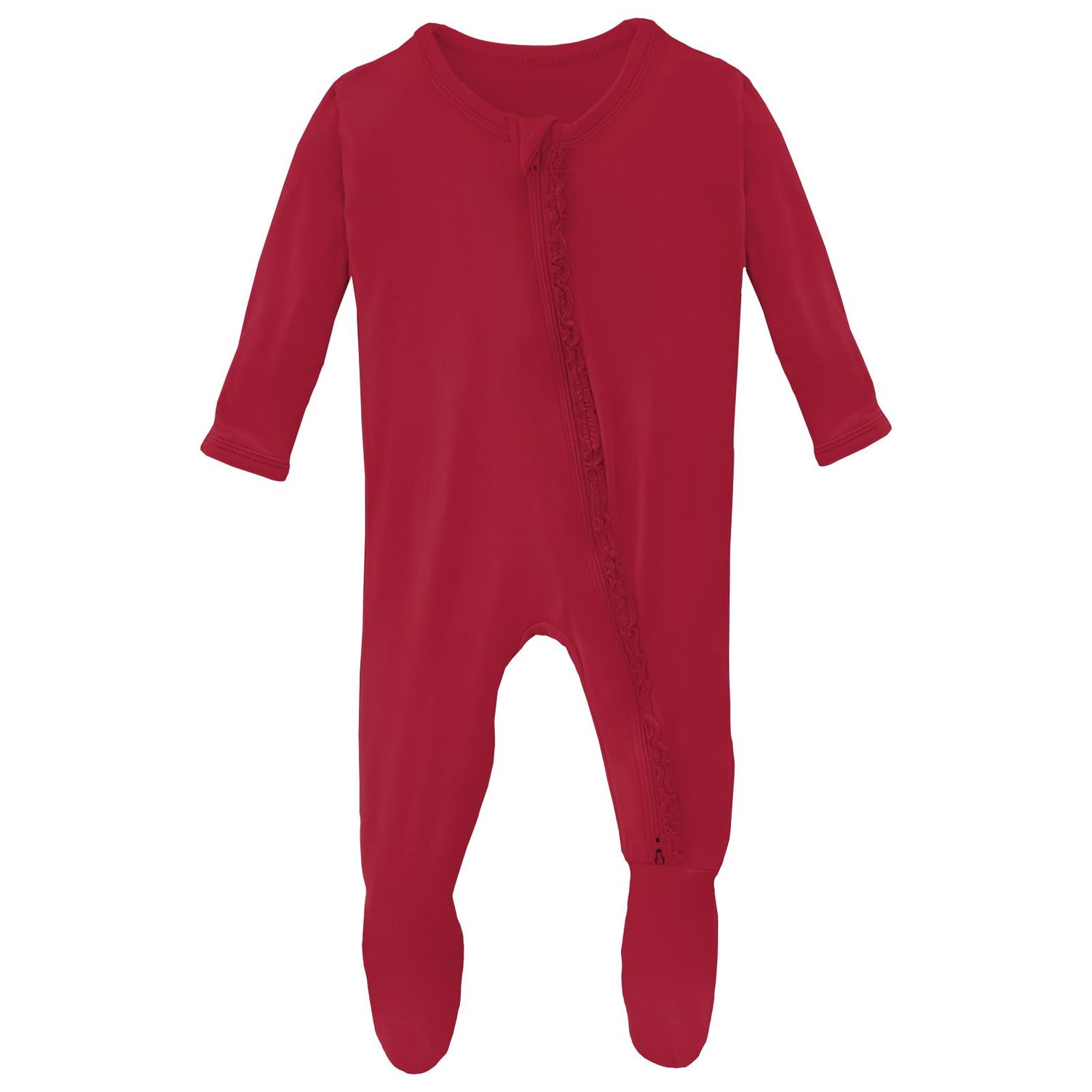 Muffin Ruffle Footie with 2 Way Zipper in Crimson