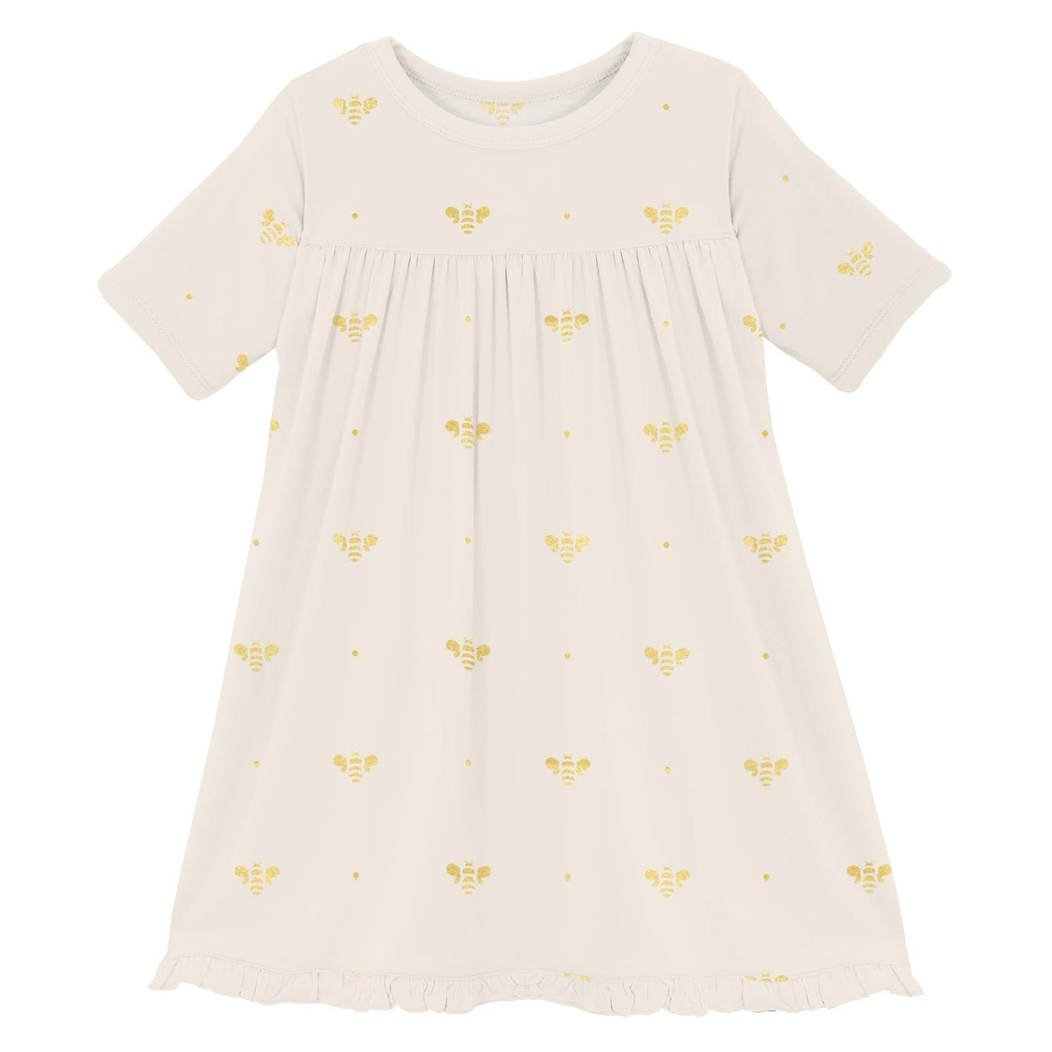 Print Short Sleeve Swing Dress in Gold Bees (359353)