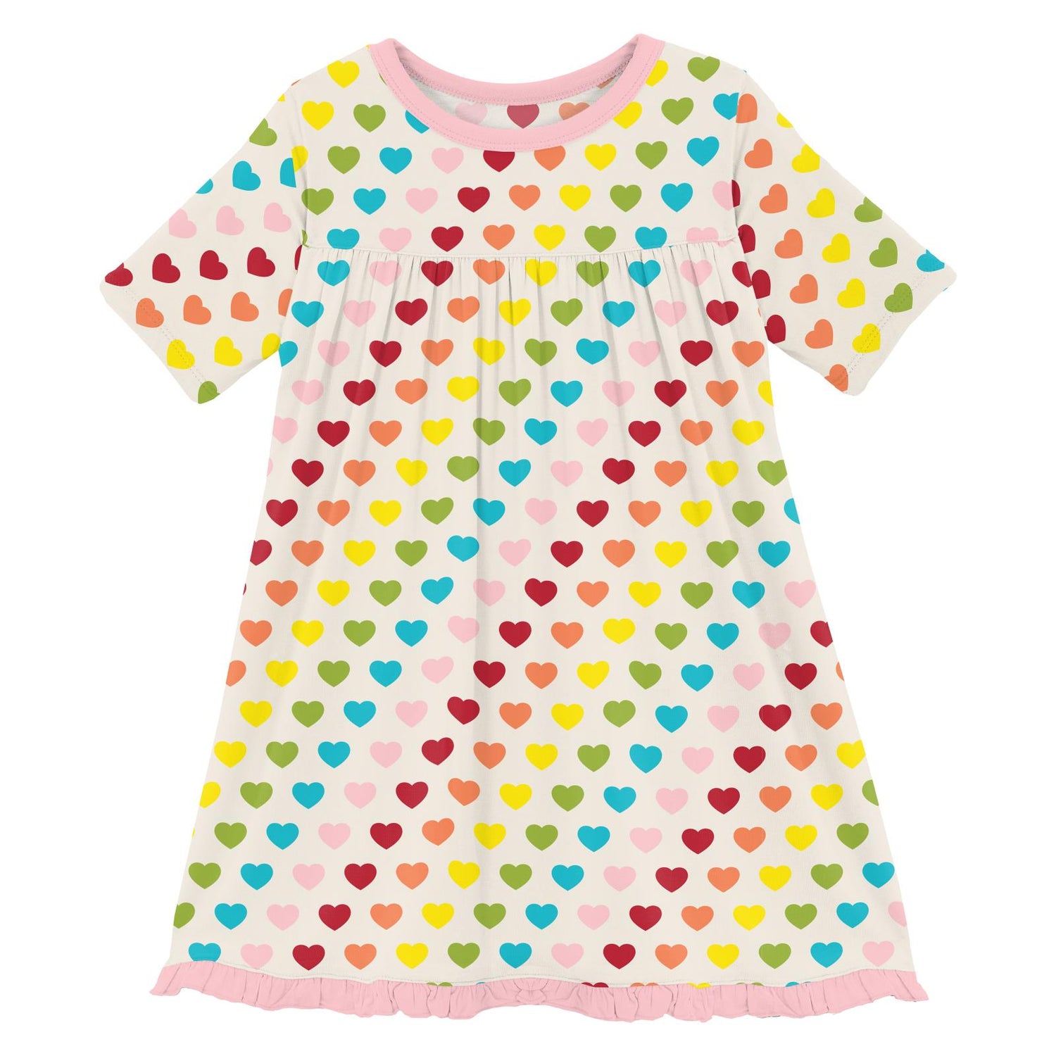 Print Short Sleeve Swing Dress in Rainbow Hearts (345313)