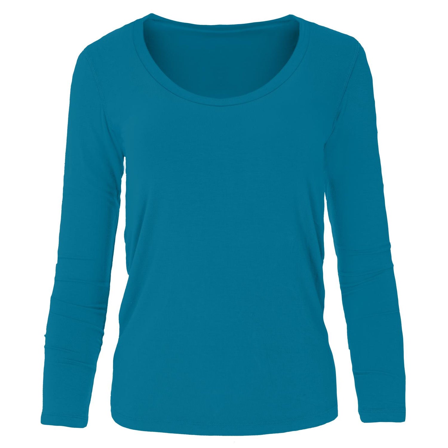 Women's Solid Long Sleeve Scoop Neck Tee in Cerulean Blue