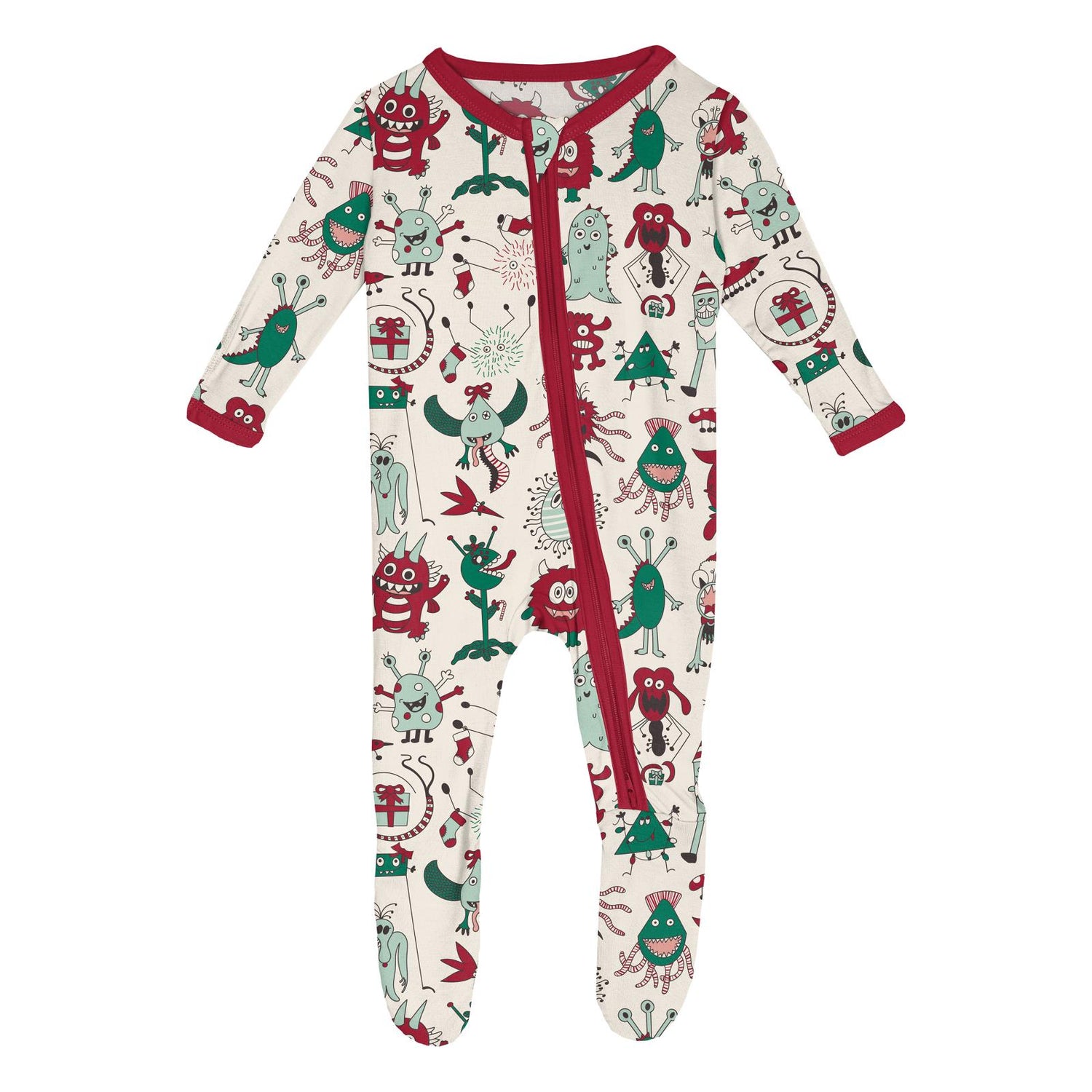 Print Footie with 2 Way Zipper in Merry Monsters (358938)