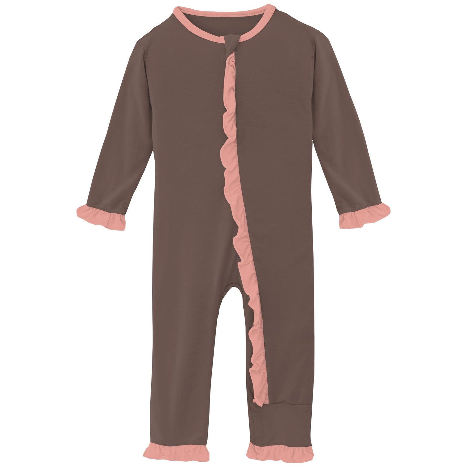 Classic Ruffle Coverall with 2 Way Zipper in Coffee with Blush