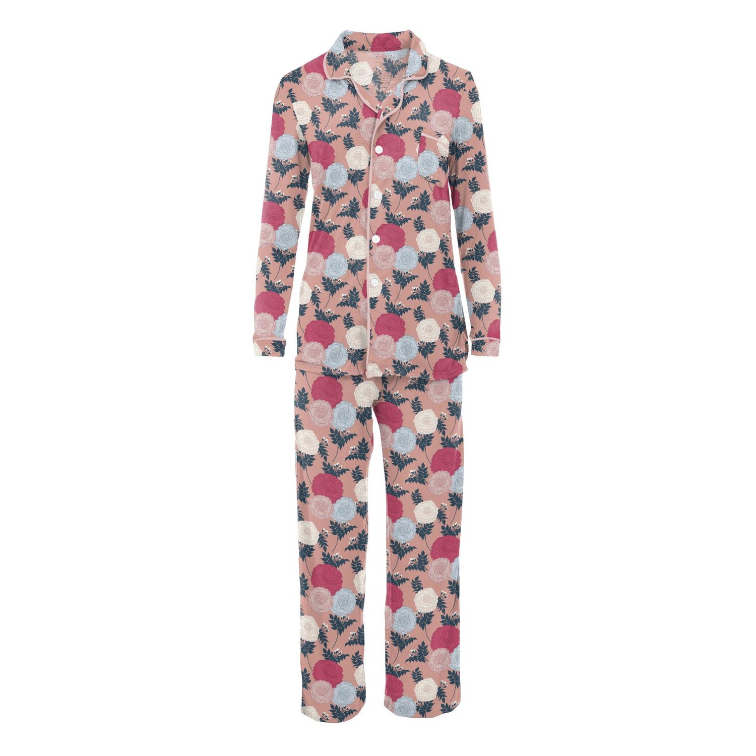 Women's Print Long Sleeve Collared Pajama Set in Blush Enchanted Floral