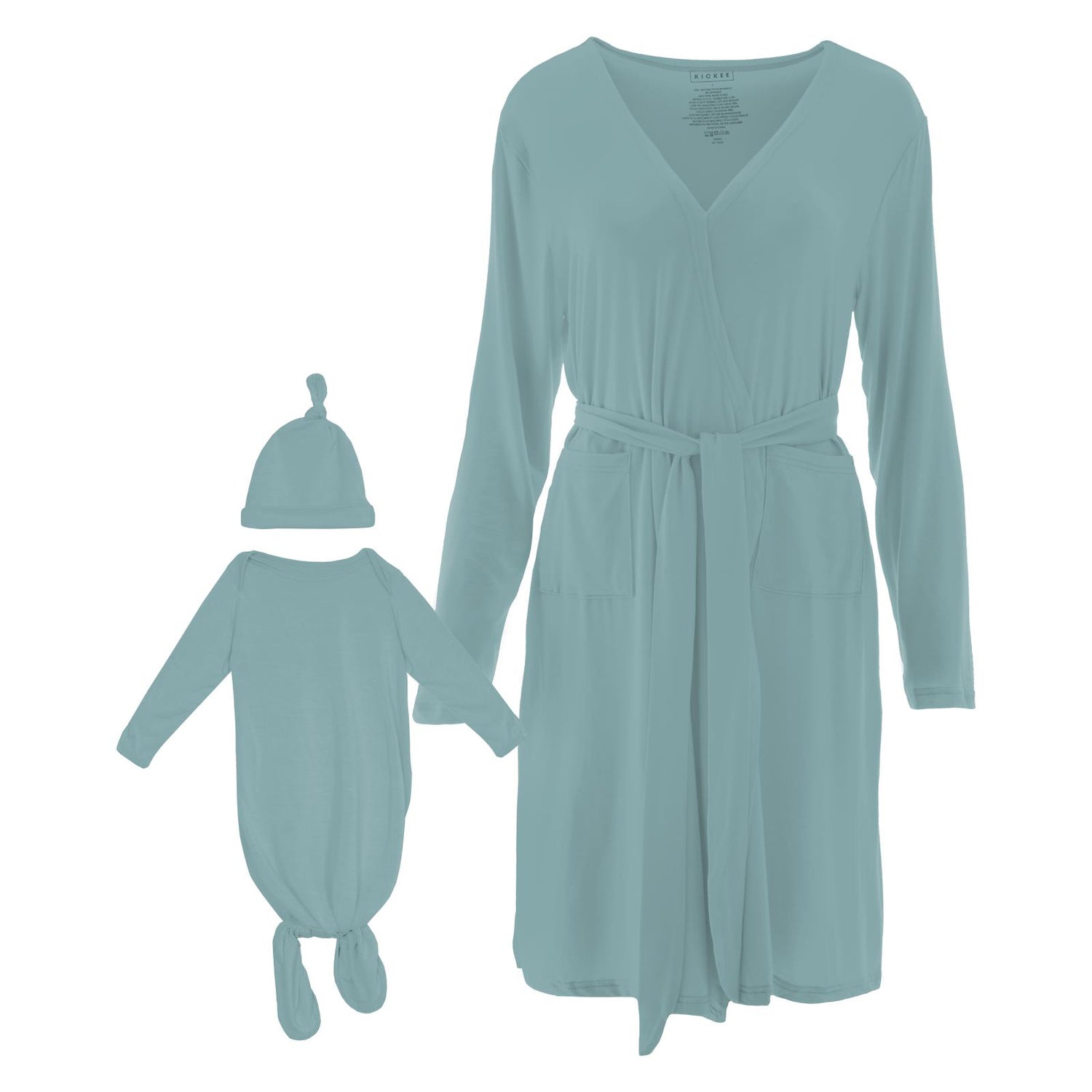 Women's Mid-Length Lounge Robe & Knotted Layette Gown Set in Jade