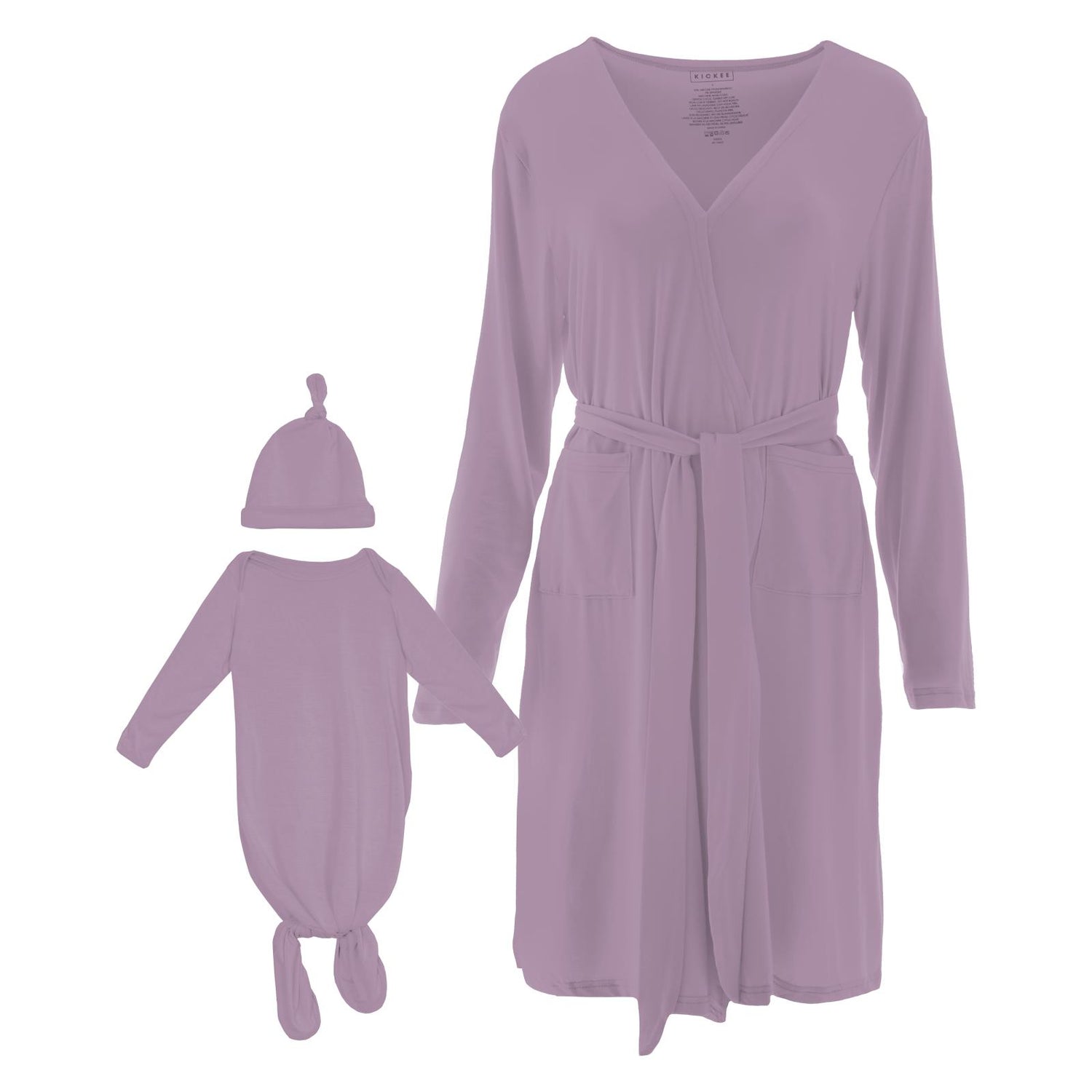 Women's Mid-Length Lounge Robe & Knotted Layette Gown Set in Lavender