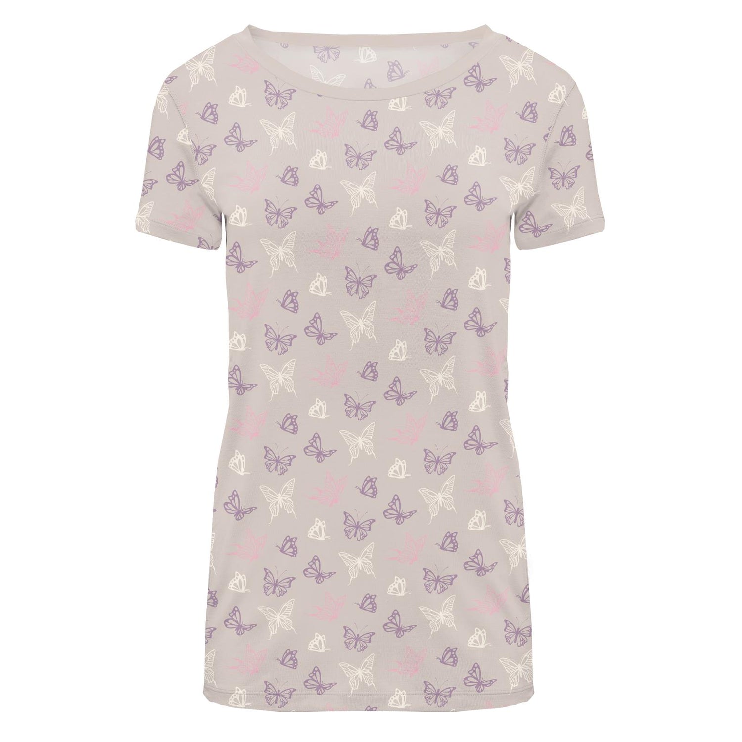 Women's Print Short Sleeve Relaxed Tee in Latte Butterflies (322372)