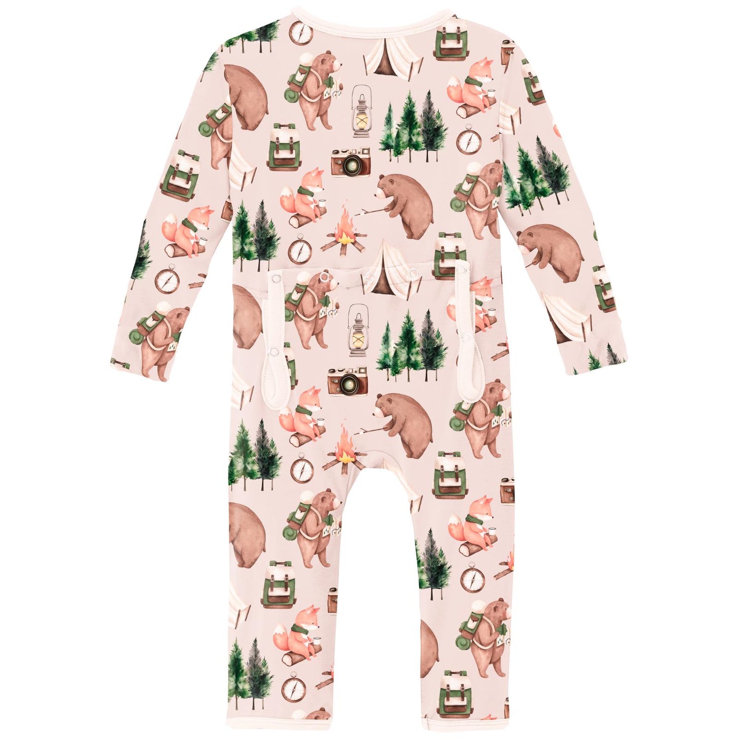 Print Coverall with 2 Way Zipper in Latte Camping Animals (319240)