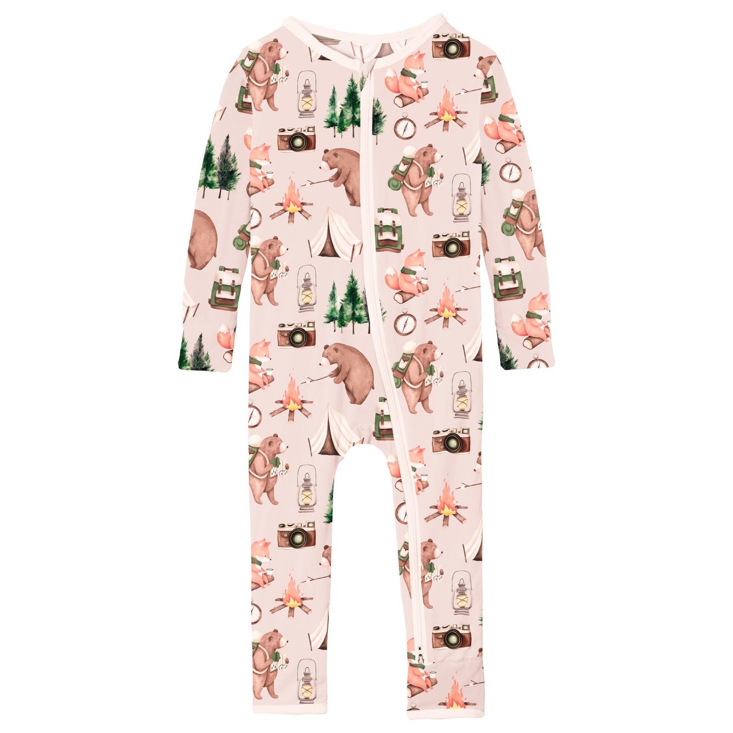 Print Coverall with 2 Way Zipper in Latte Camping Animals (319436)