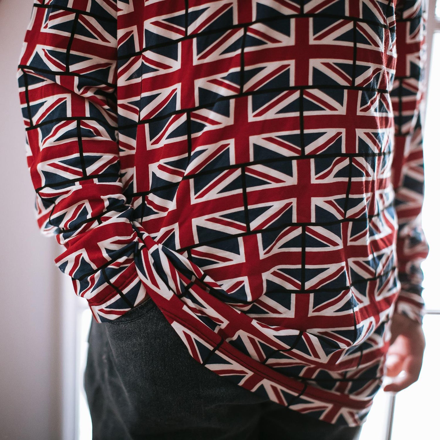 Men's Basic Print Long Sleeve Tee in Union Jack (358990)