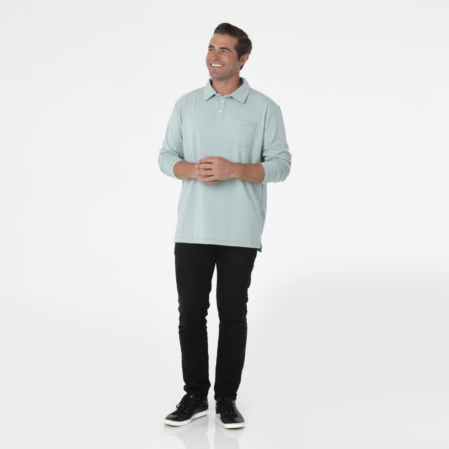 Men's Long Sleeve Luxe Jersey Polo in Jade (358997)