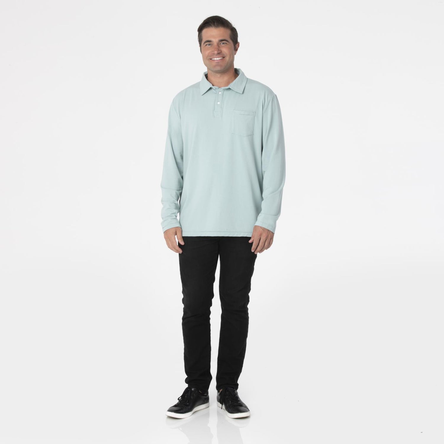 Men's Long Sleeve Luxe Jersey Polo in Jade (358996)