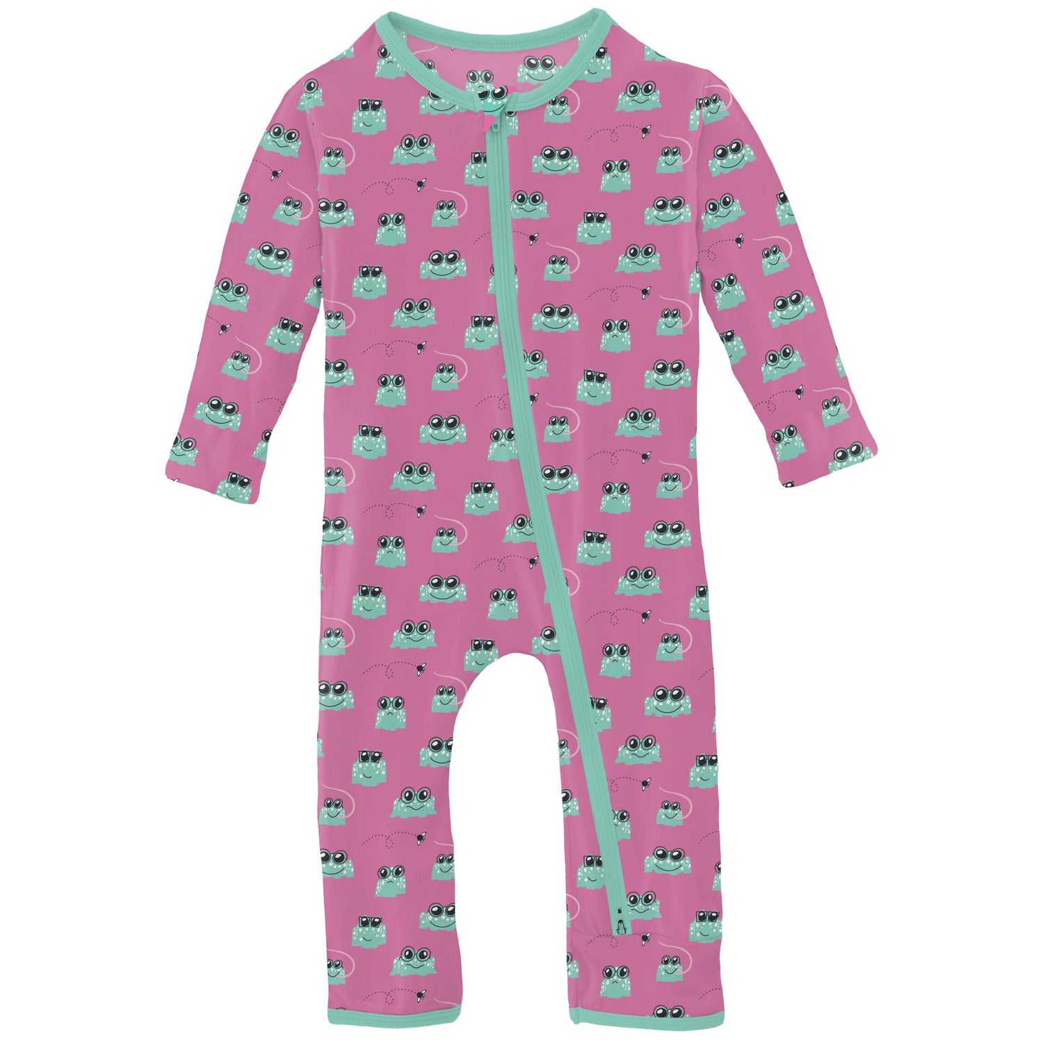 Print Coverall with 2 Way Zipper in Tulip Bespeckled Frogs