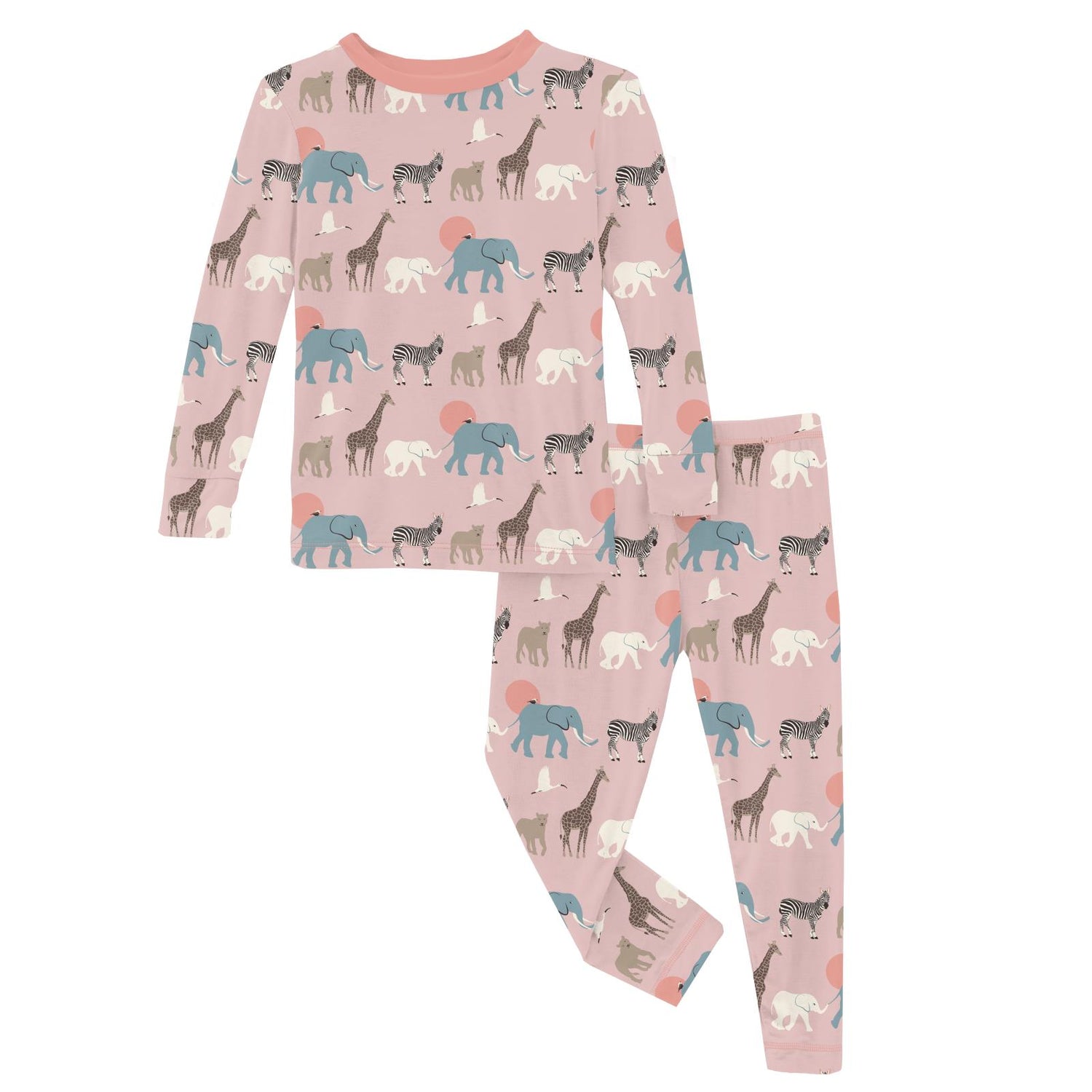 Print Long Sleeve Pajama Set in Baby Rose Just So Animals (356234)