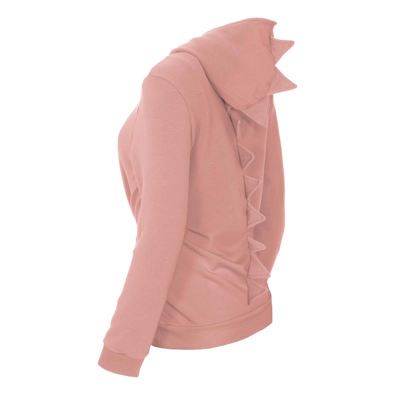 Women's Fleece Kangaroo Pocket Pullover with Dino Spikes in Blush