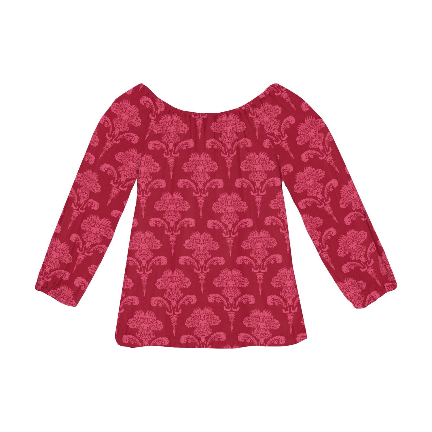 Print Long Sleeve Peasant Top in Crimson Damask