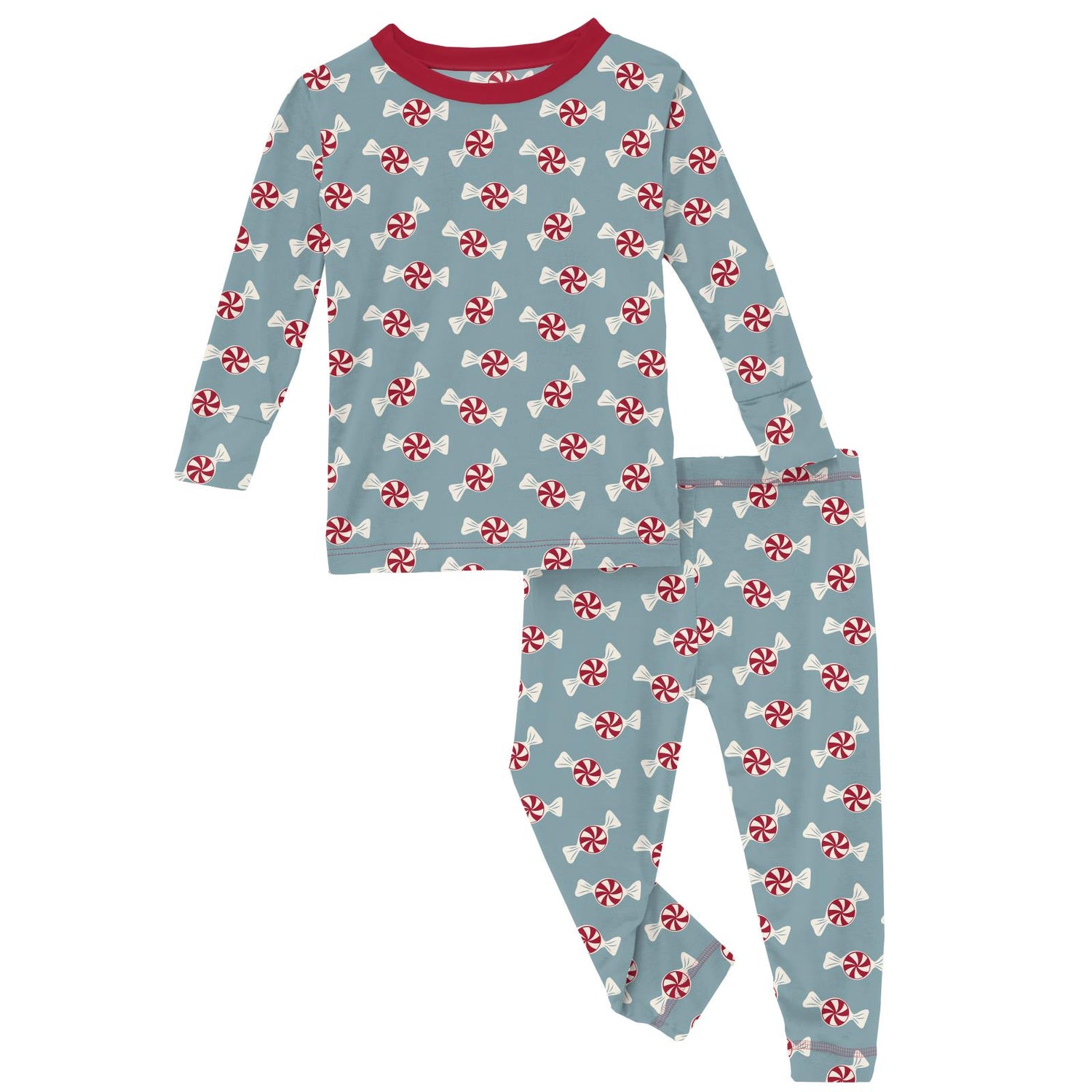 Print Long Sleeve Pajama Set in Stormy Sea Peppermints