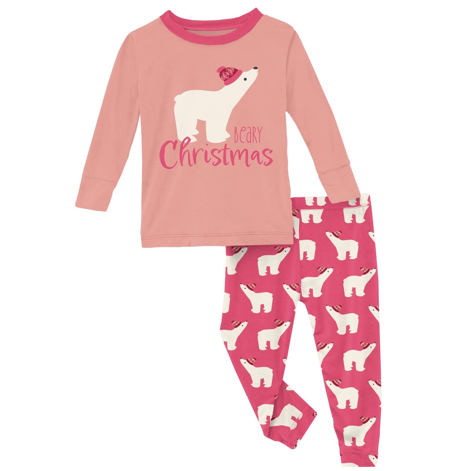 Long Sleeve Graphic Tee Pajama Set in Winter Rose Polar Bears